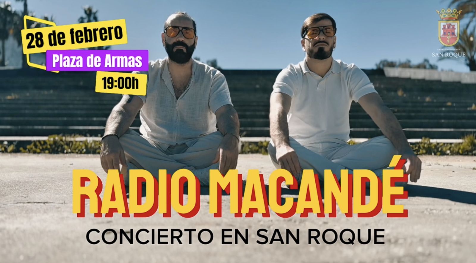 Cartel anunciador del concierto de Radio Macandé dentro de la programación del Día de Andalucía.