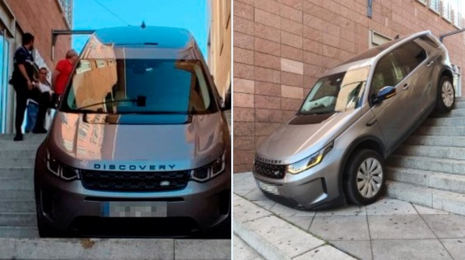 El coche atascado en las escaleras.