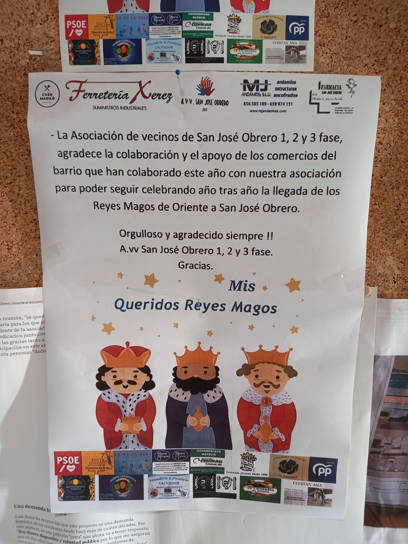 Carta de agradecimiento de la AAVV de San José Obrero a sus vecinos