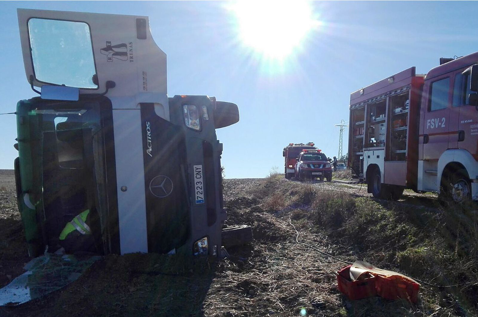 Herido al volcar su hormigonera