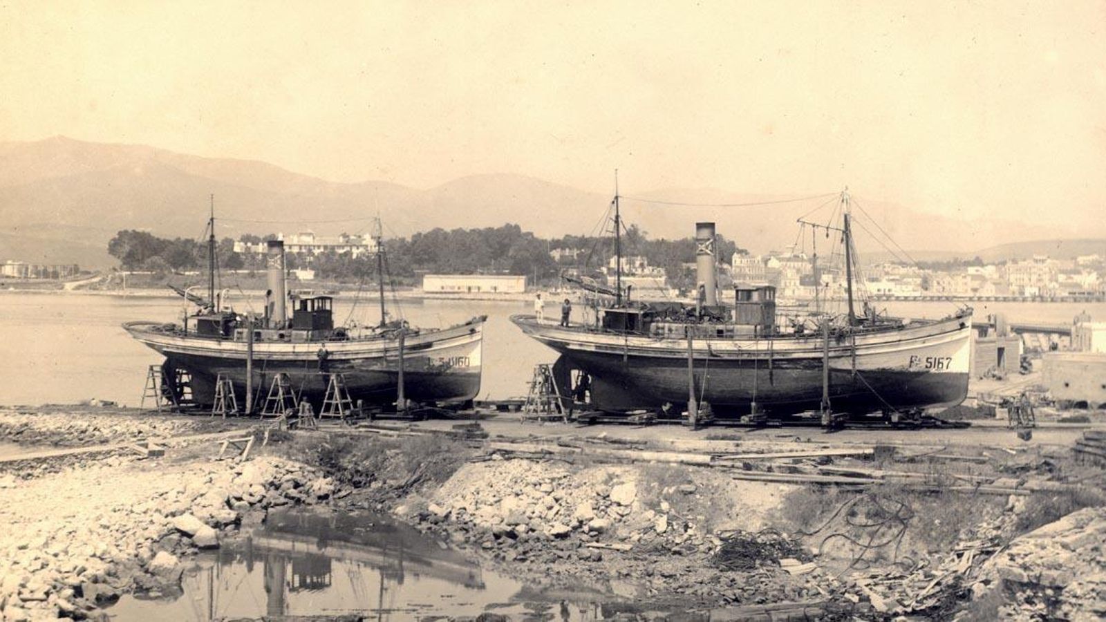 La rampa-varadero de la Isla Verde hacia 1934.
