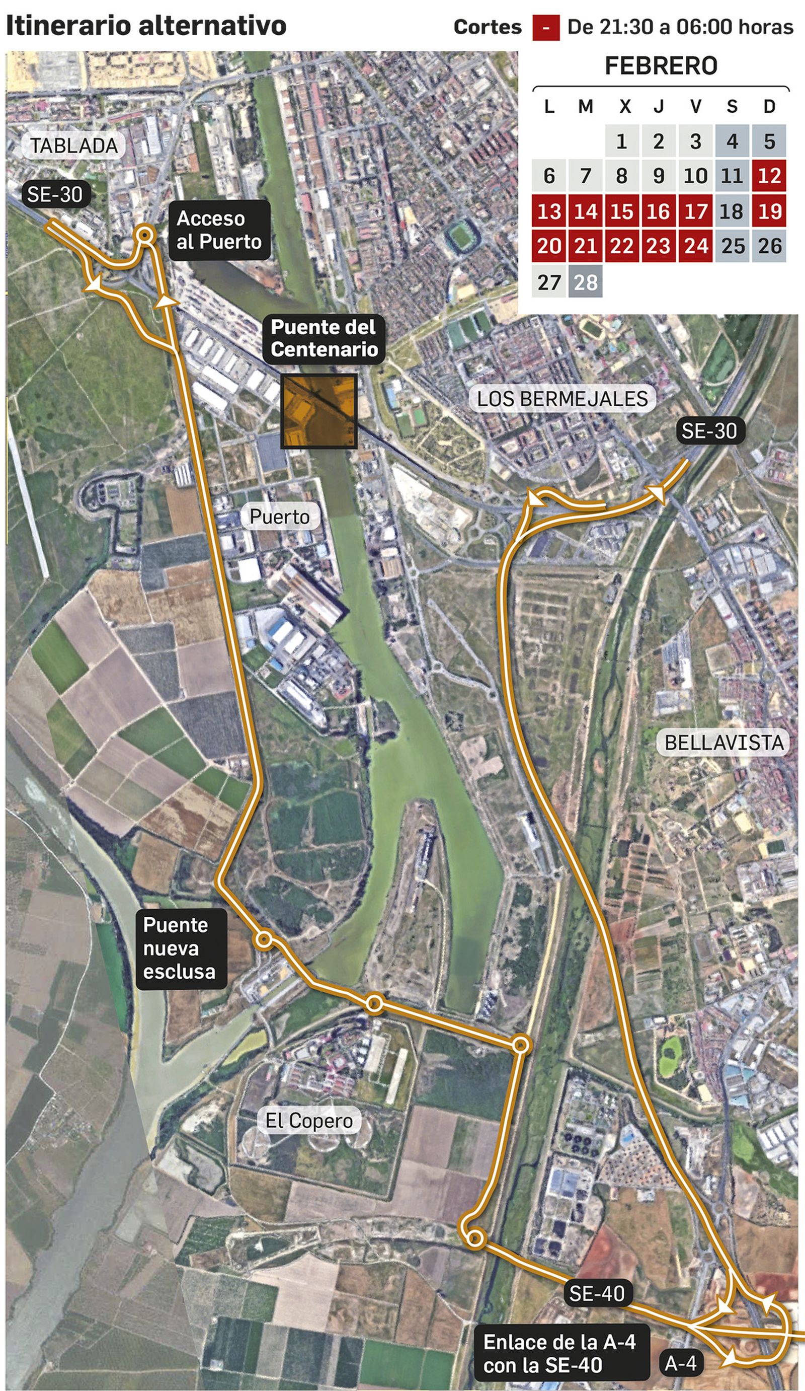 Itinerarios alternativos y fecha de los cortes del Puente del Centenario