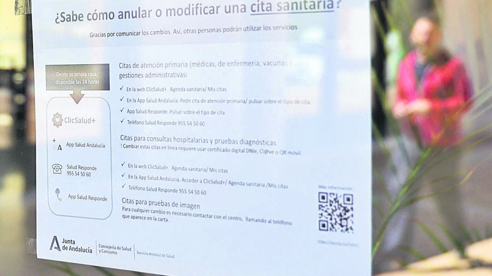 Cartel para informar de cómo anular o cambiar una cita.