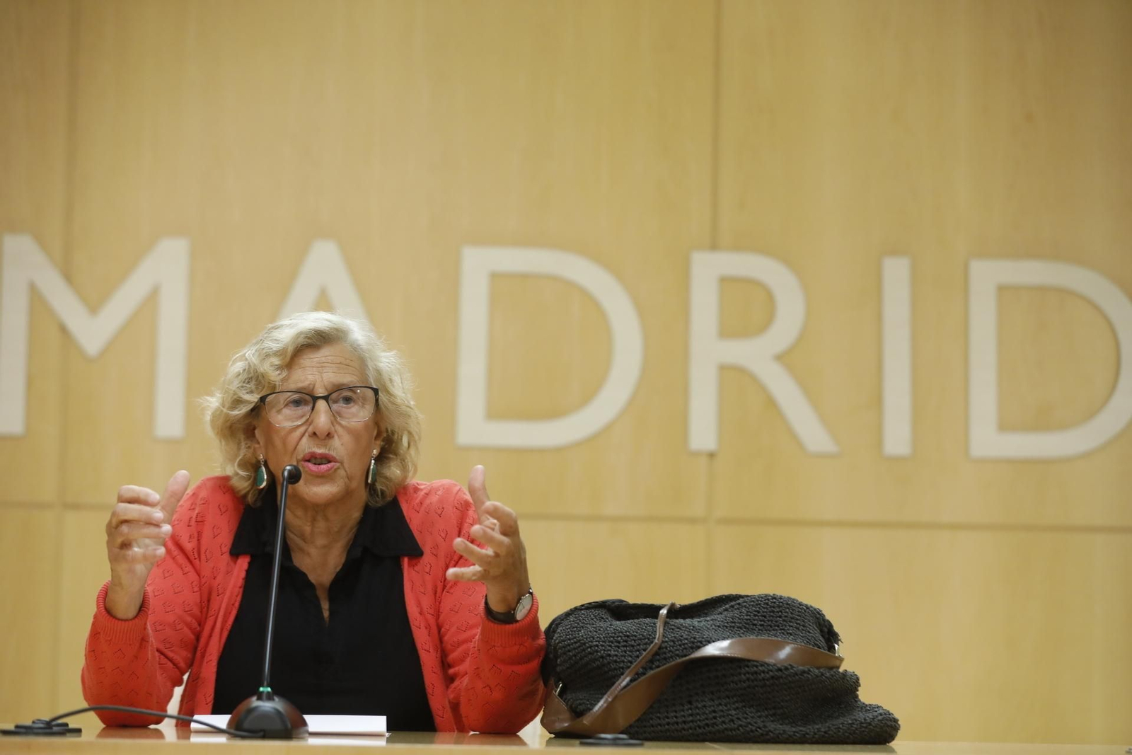 Manuela Carmena durante su comparecencia en el Palacio de Cibeles