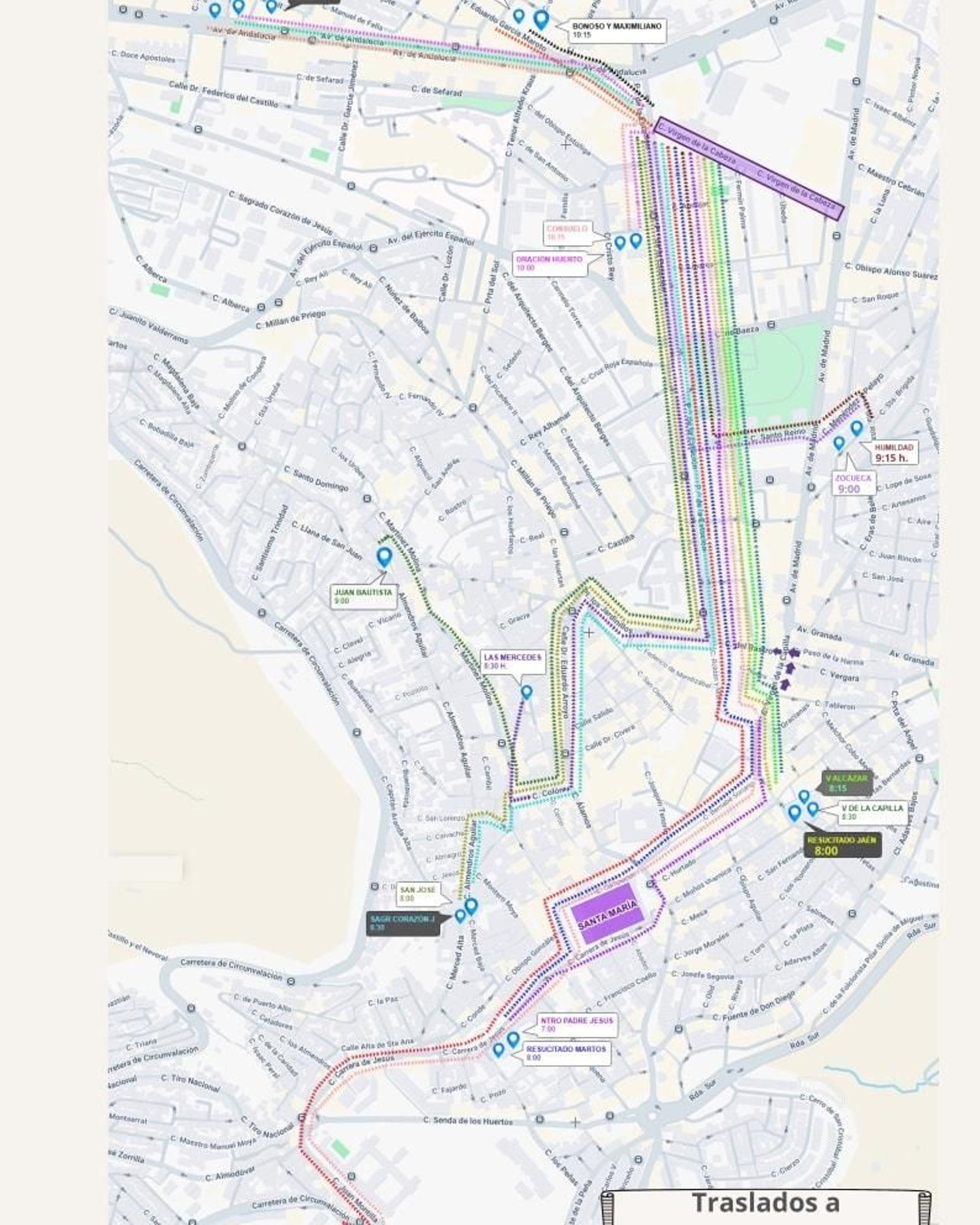 Mapa con los cortes de tráfico en la capital durante la Magna.