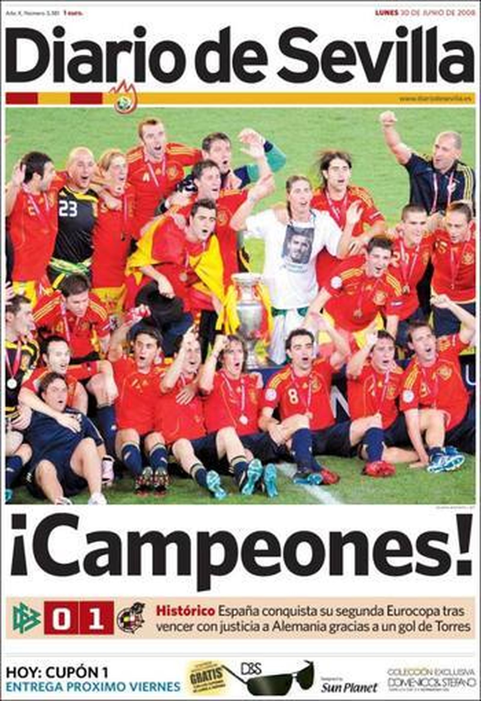 Portada de Diario de Sevilla cuando España ganó la Eurocopa de  2008