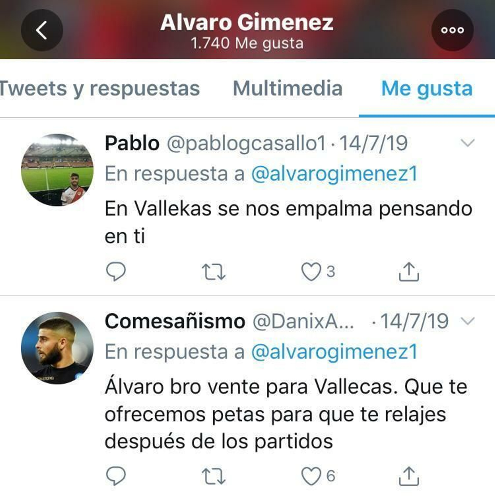 Uno de los polémicos 'me gusta' de Álvaro Giménez en su cuenta personal de Twitter