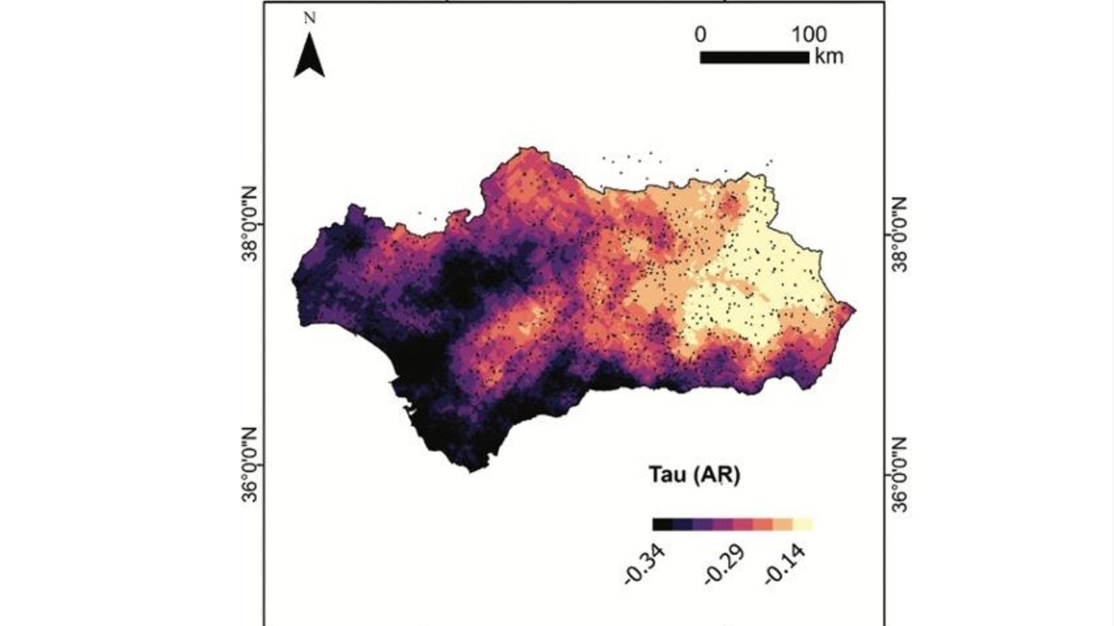 Mapa de previsión de precipitaciones en Andalucía basada en el algoritmo matemático desarrollado