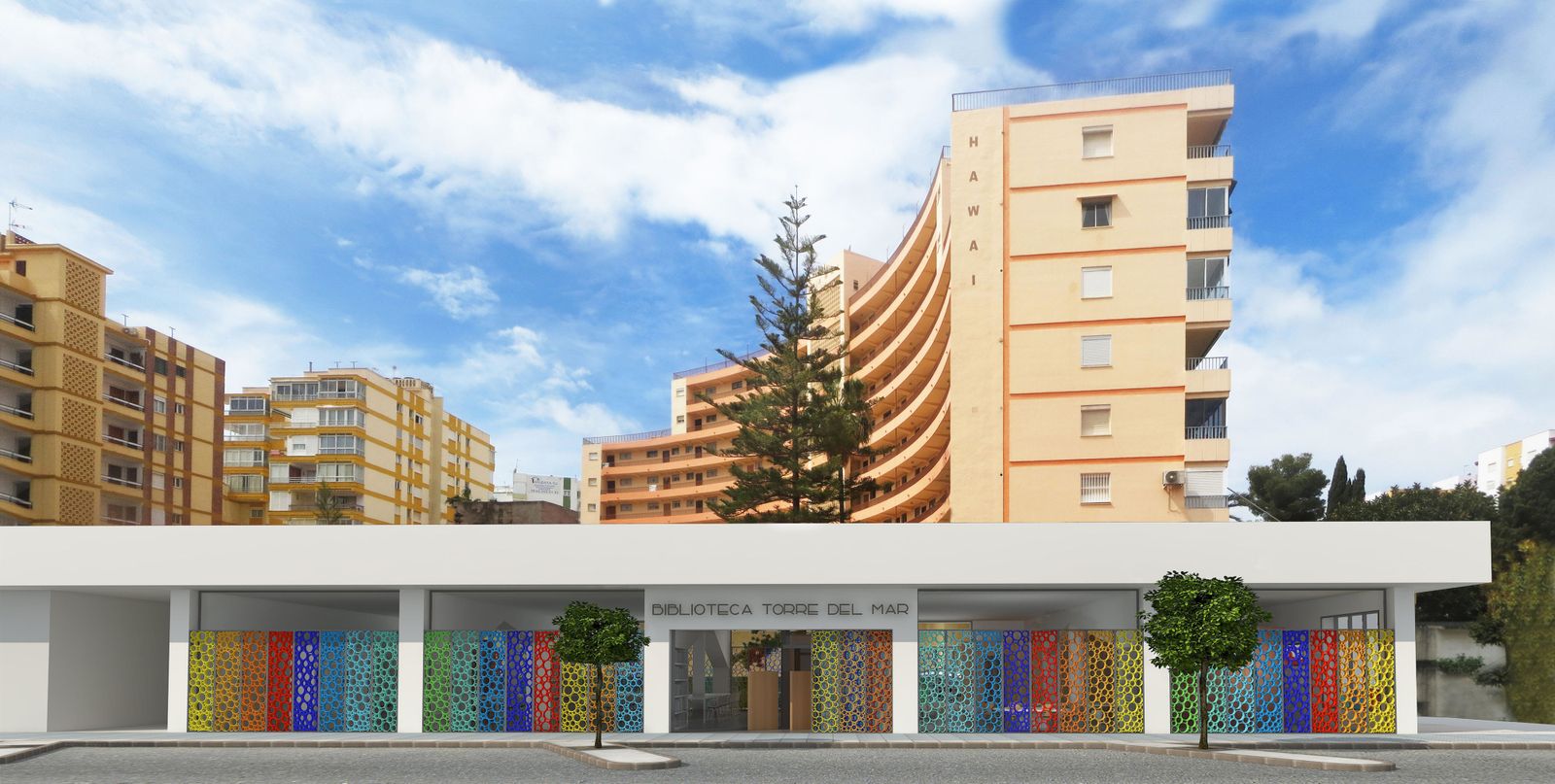 Infografía del  exterior de  la  nueva  biblioteca.