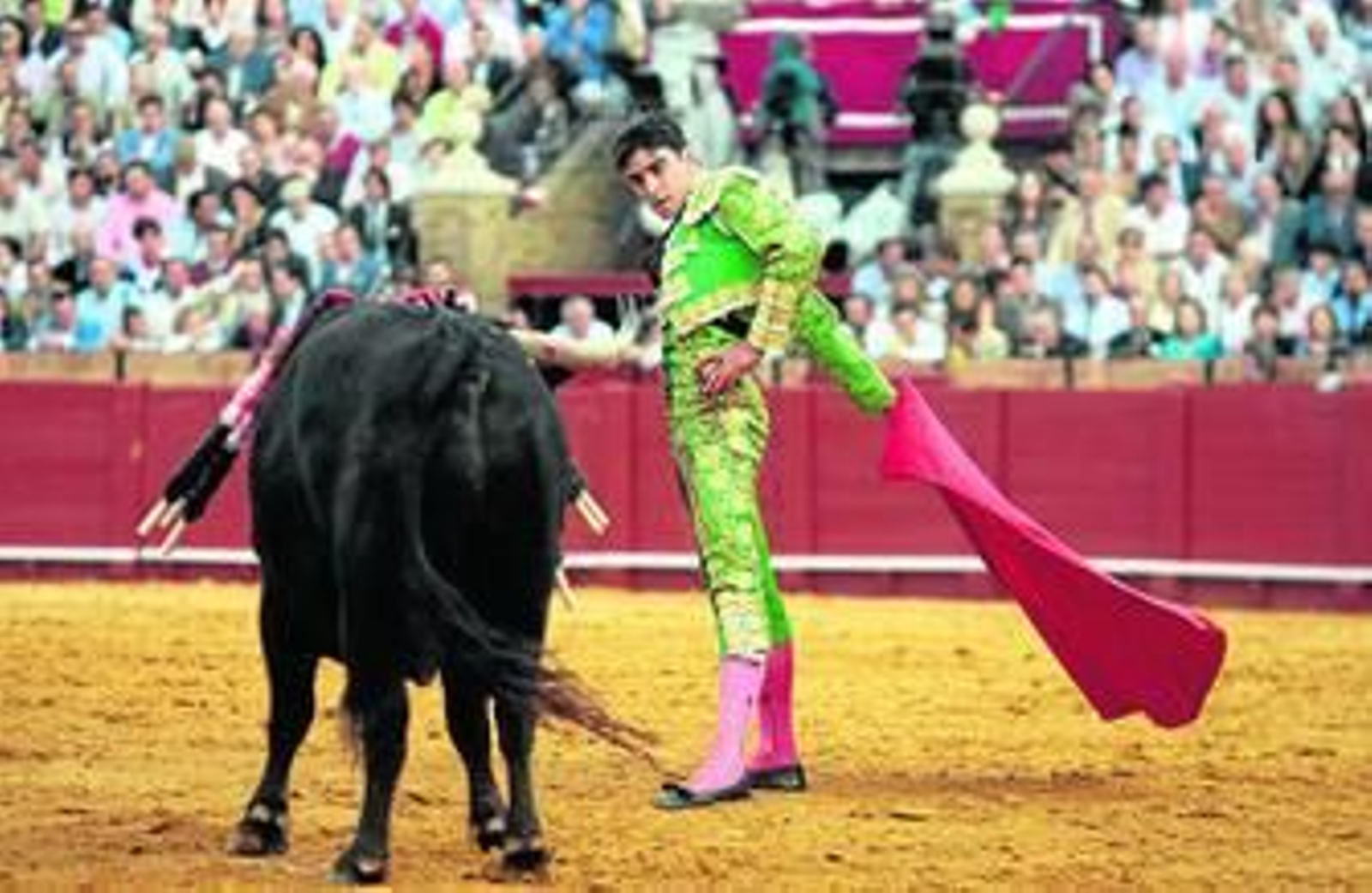 Miguel Ángel Perera citando al quinto toro de la tarde.
