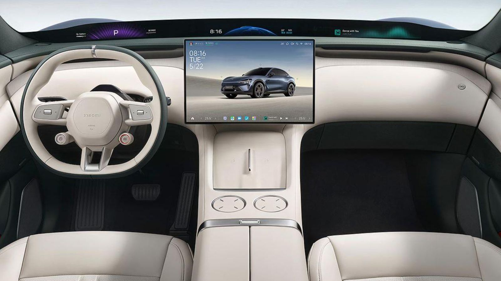 Xiaomi lleva a coches como el YU7 pantallas táctiles de hasta 16,1" o , en la base del parabrisas, una superficie que, de lado a lado del coche, hace las veces de los habituales cuadros de instrumentación.