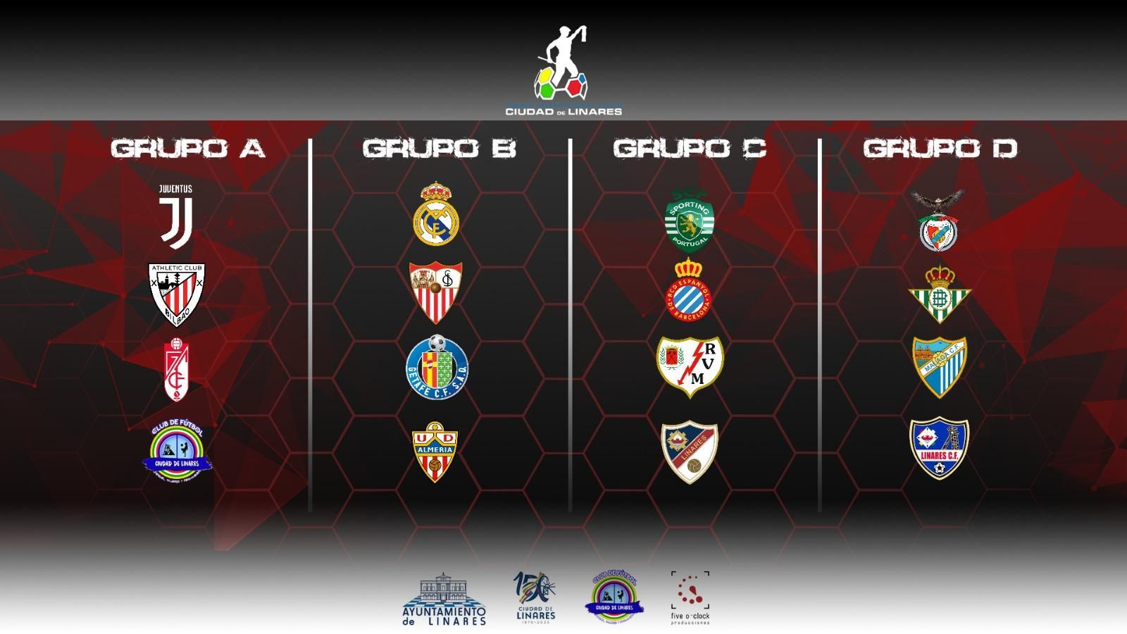 Disposición de los cuatro grupos del IV Torneo Internacional de fútbol alevín 'Ciudad de Linares'