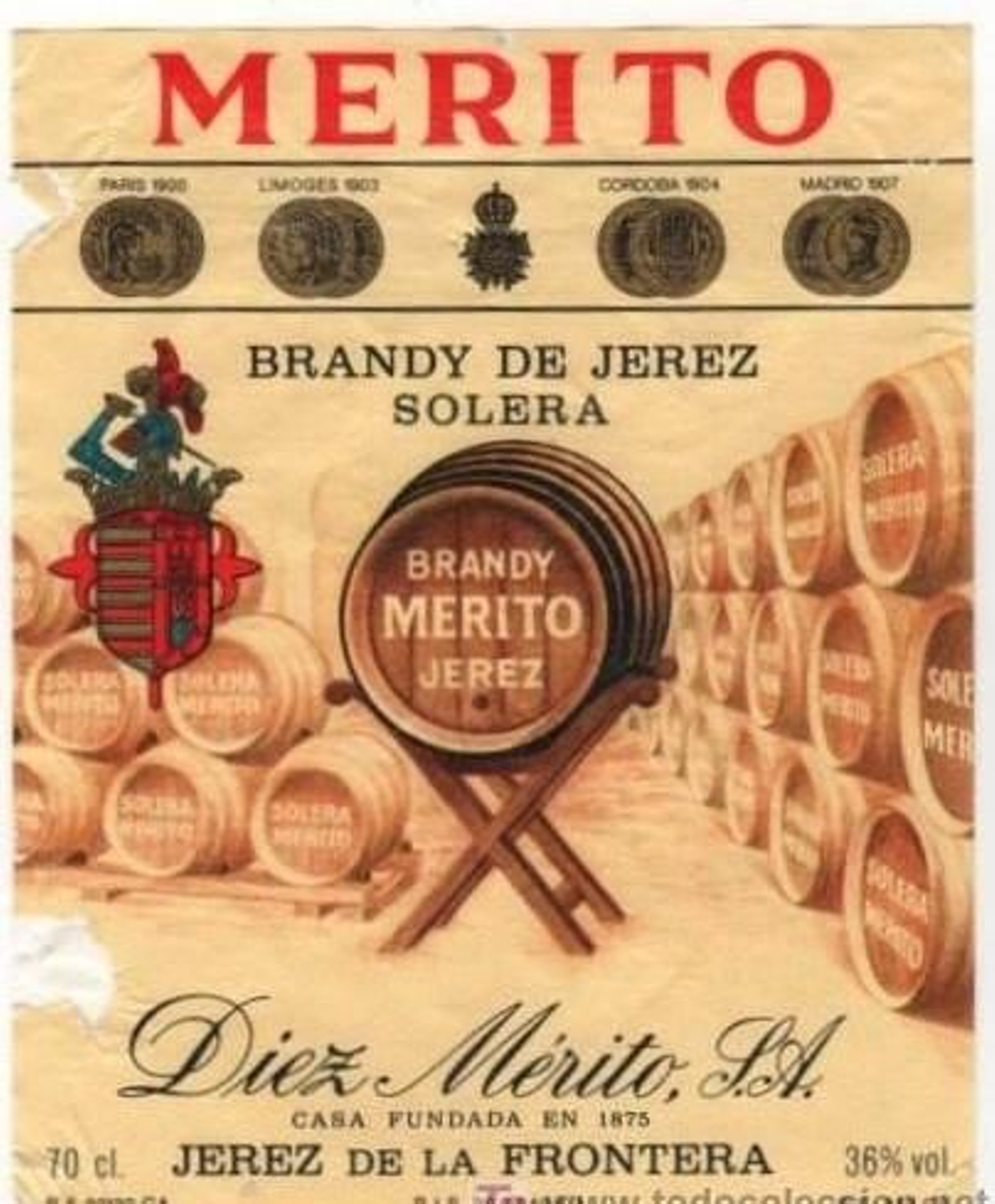 Etiqueta del brandy de Díez-Mérito.