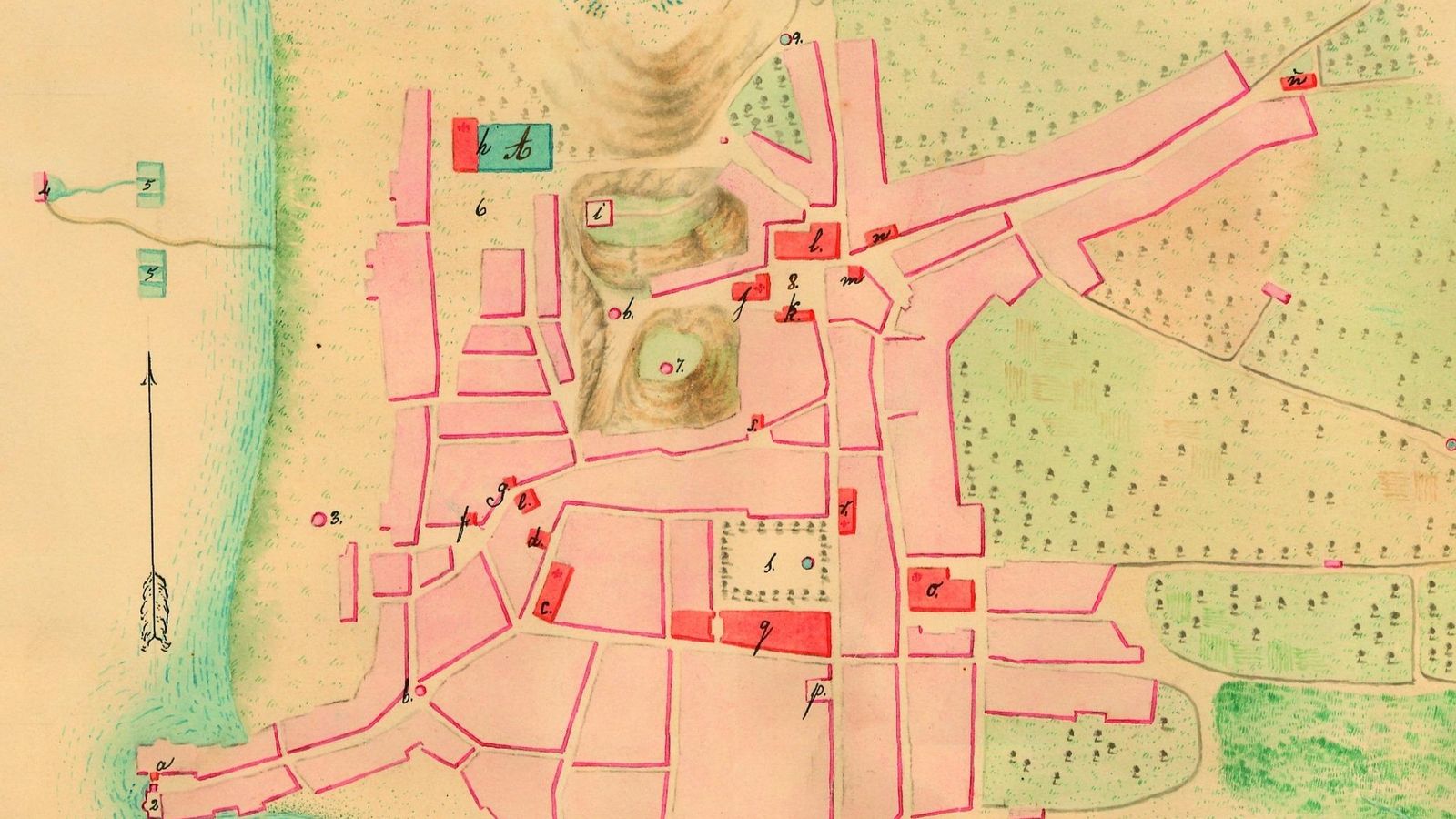 Detalle del mapa de 1847 con número y letras.