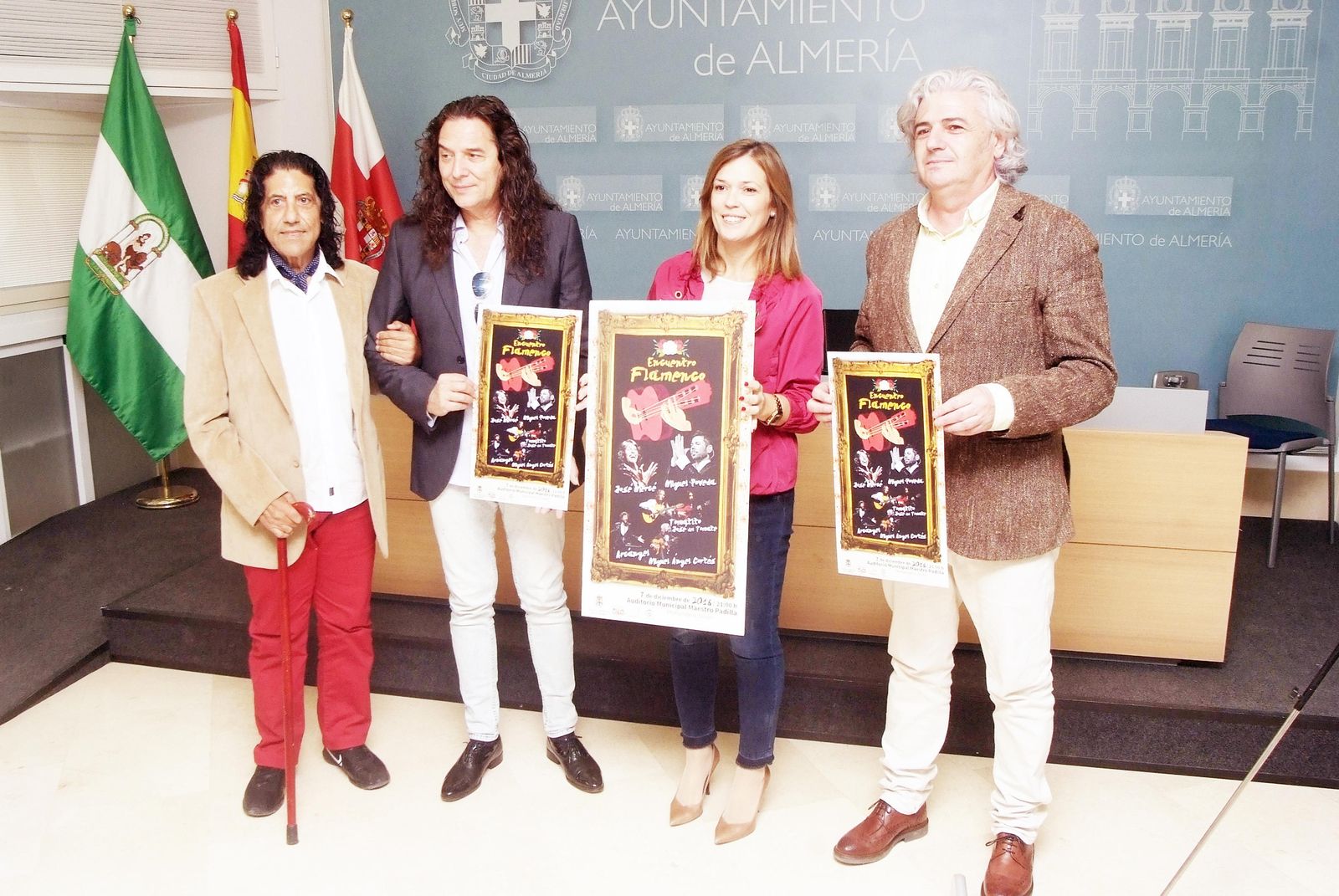 Josele, Tomatito, Ana Martines Labella y Antonio Bervel presentando el Encuentro Flamenco.