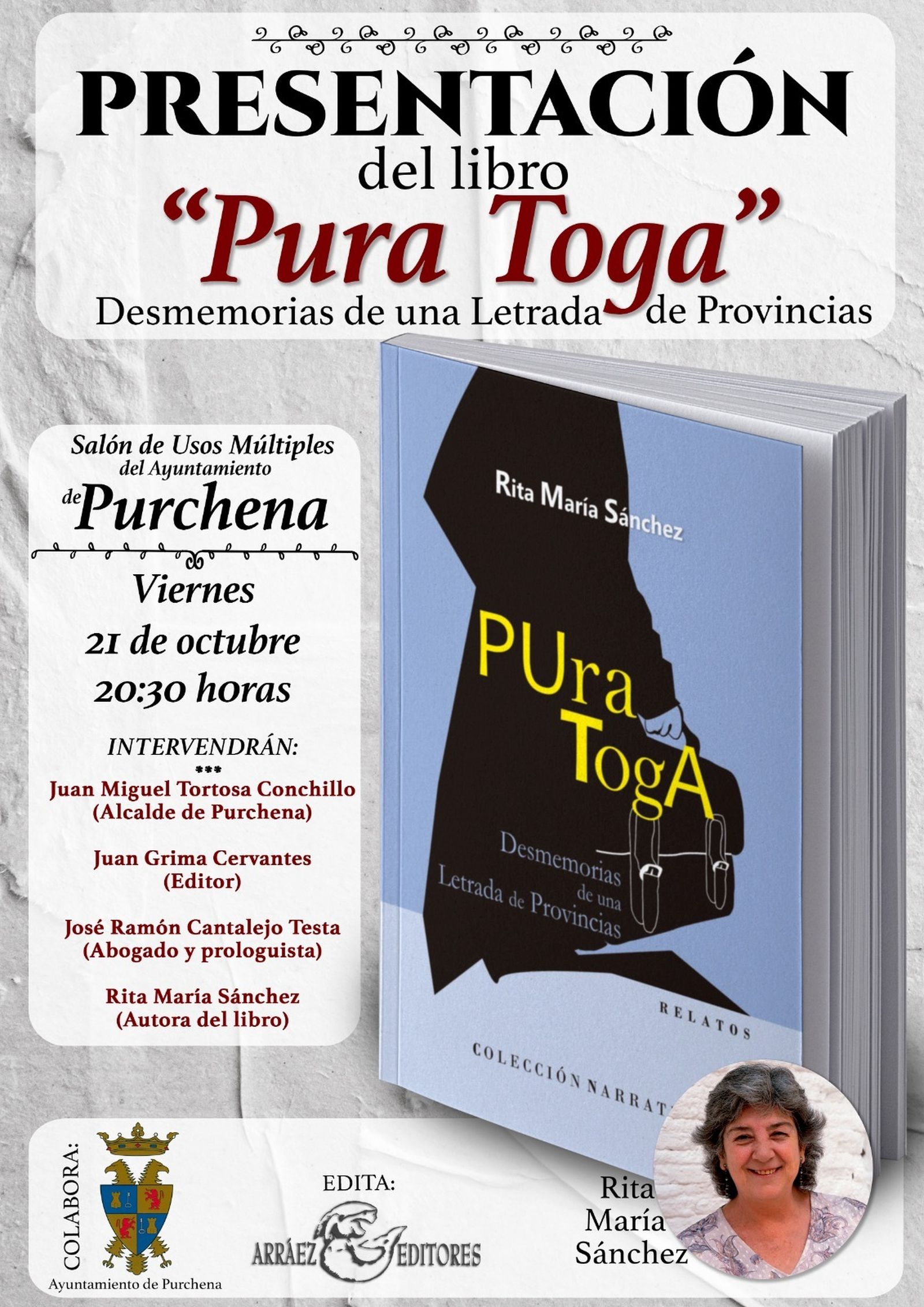 La abogada Rita María Sánchez presenta en Purchena su libro 'Pura Toga. Desmemorias de una Letrada de Provincias