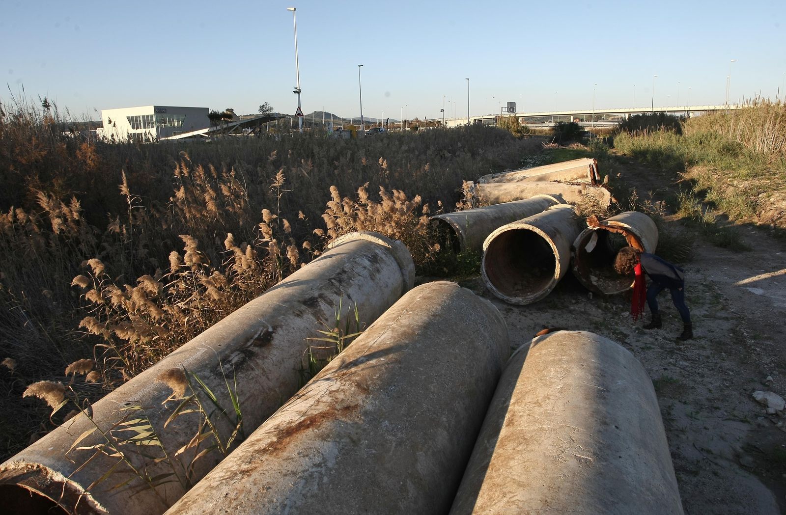 Algunos de los tubos que permanecen en una zona anexa a la autovía A-7, junto a la ZAL El Fresno.