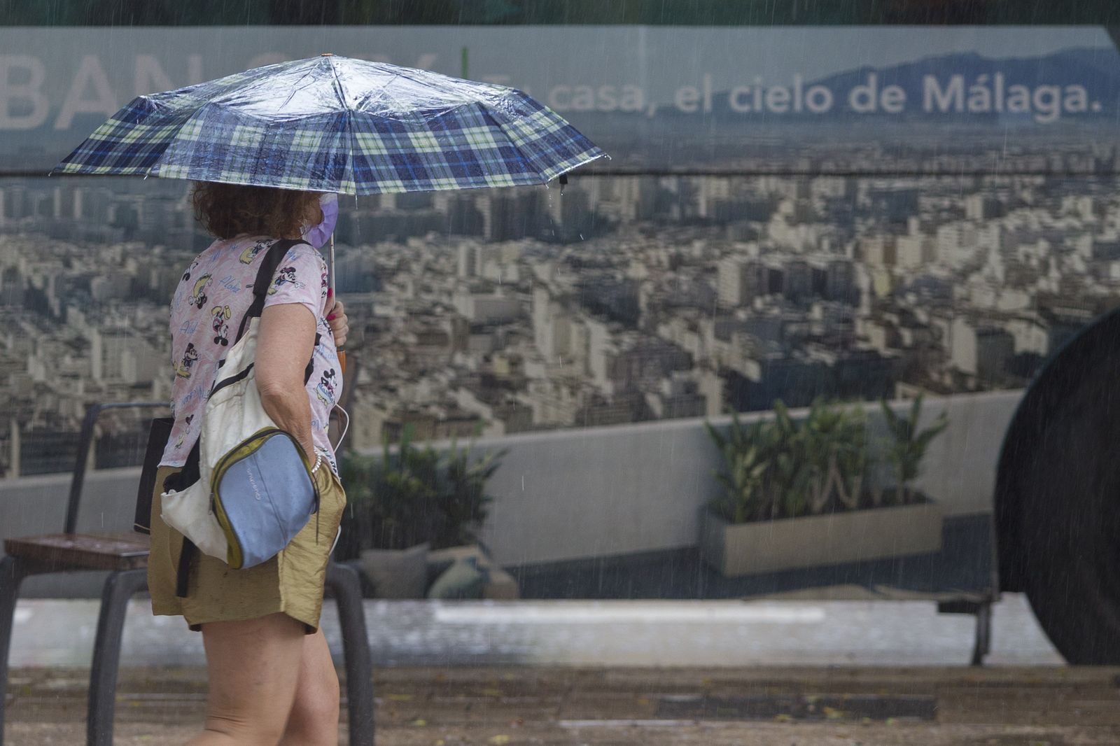 Una mujer camina, con su paraguas, bajo la lluvia en Málaga.