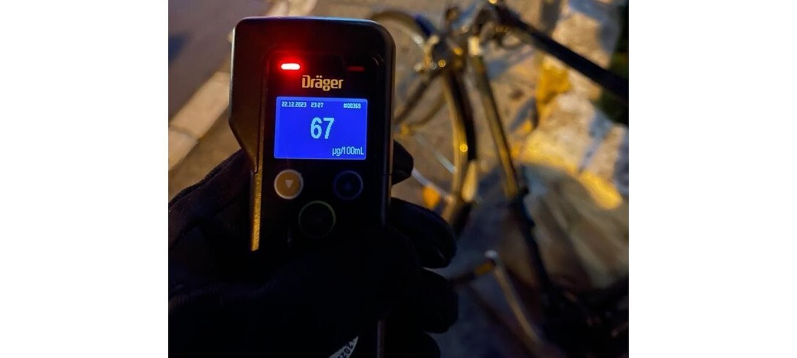 La tasa de 67 microgramos que registró el alcoholímetro.