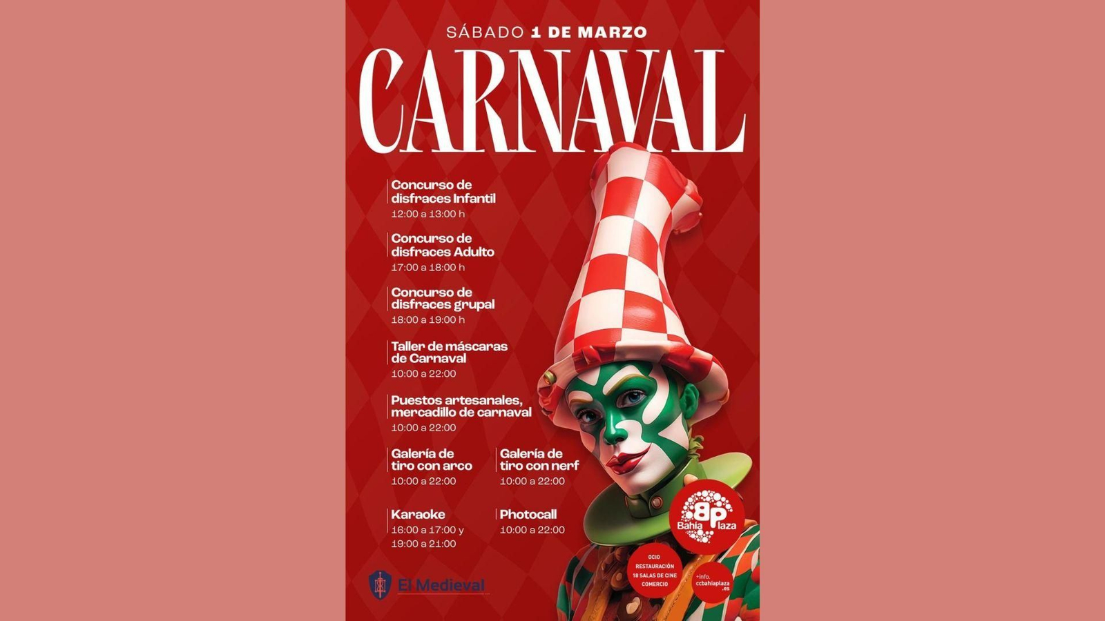 Cartel de la fiesta de carnaval de Bahía Plaza.