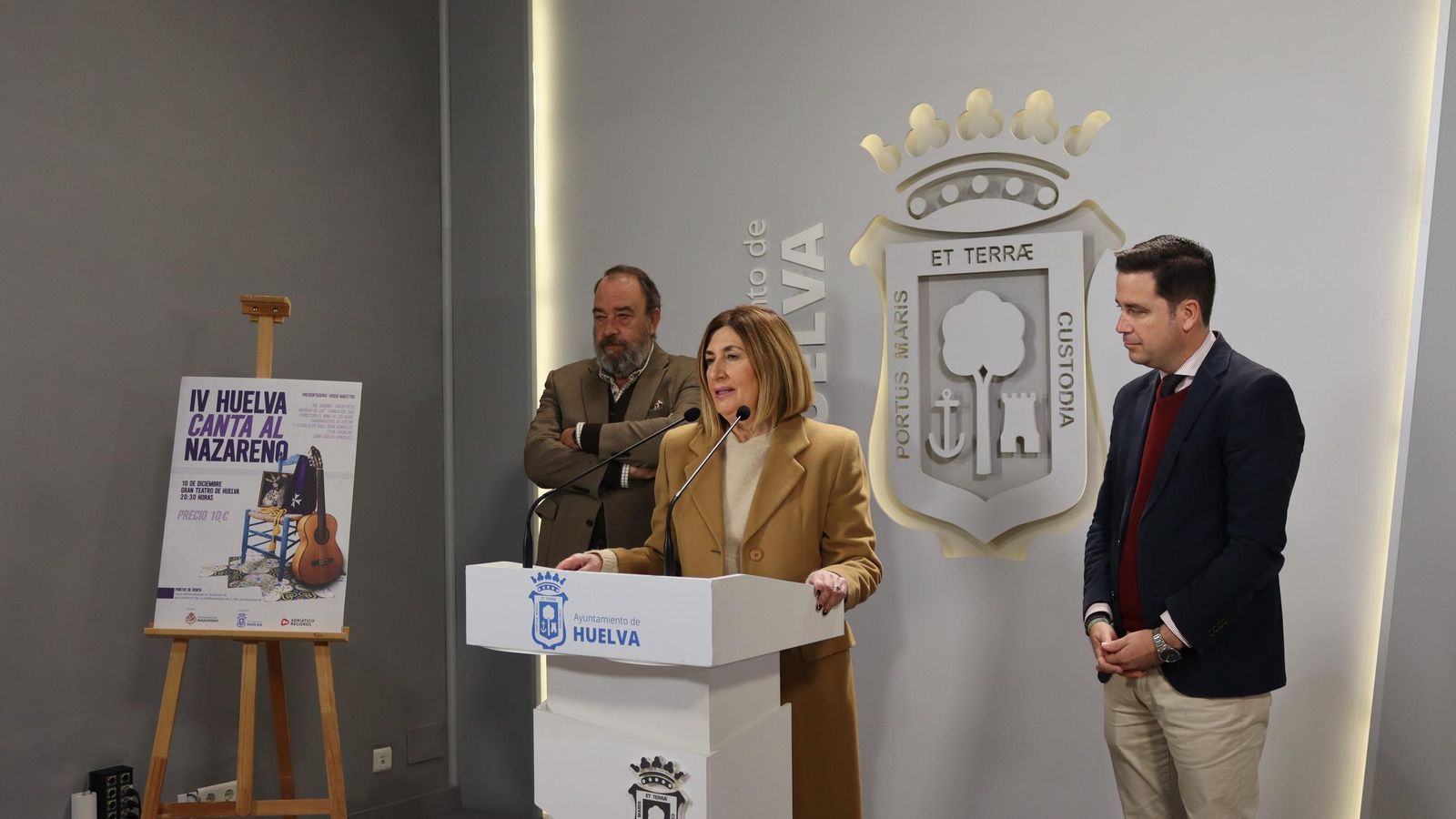 Mercedes Mantis en su itnervención durante la presentación de la gala 'Huelva canta al Nazareno'.