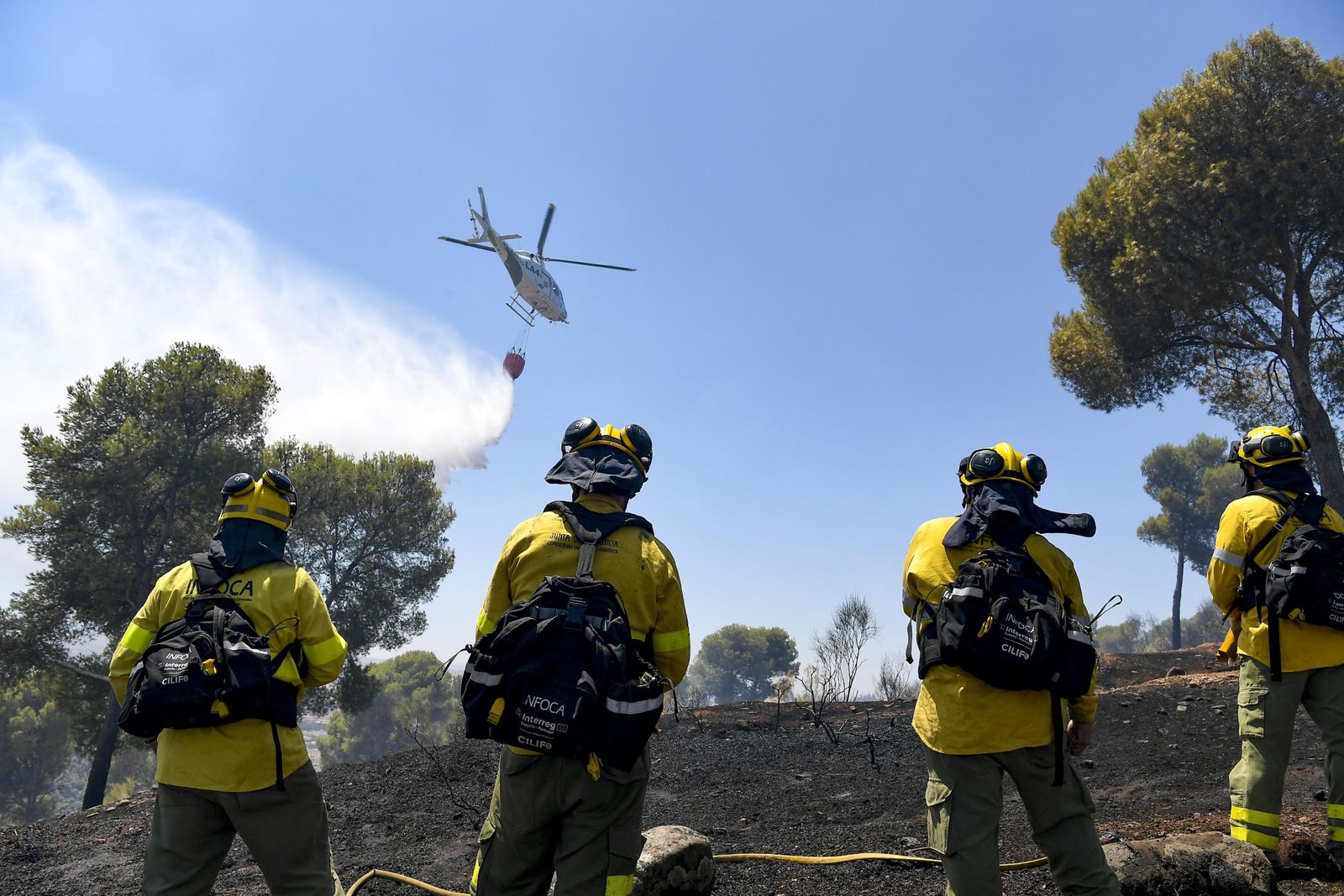 Efectivos del Infoca en el incendio del Llano de la Perdiz.