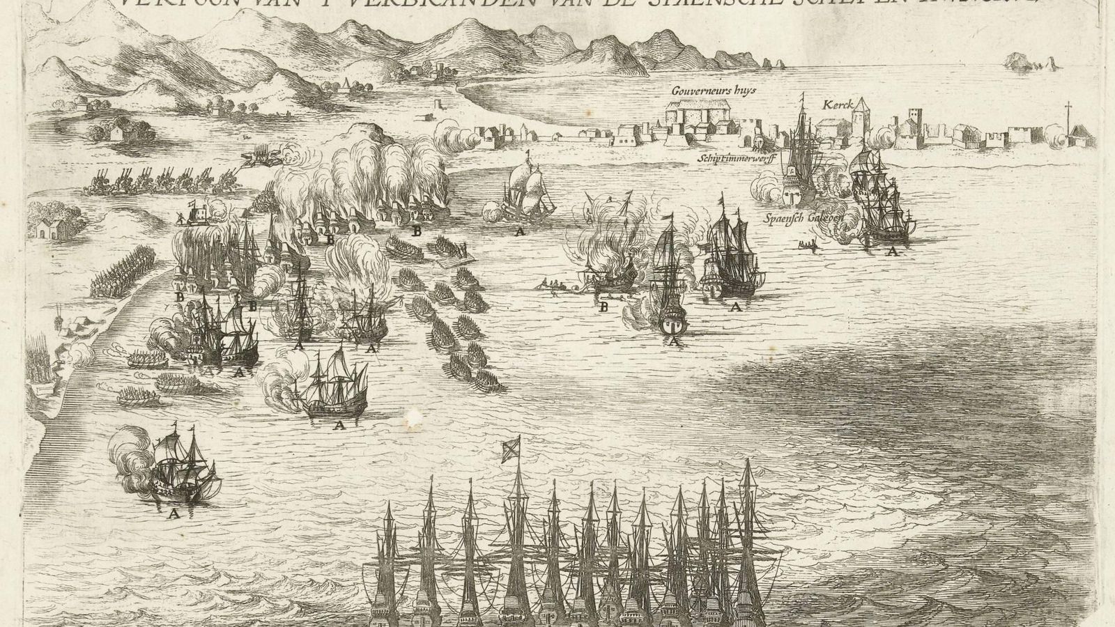 Grabado holandés sobre la Batalla de Santa Cruz.