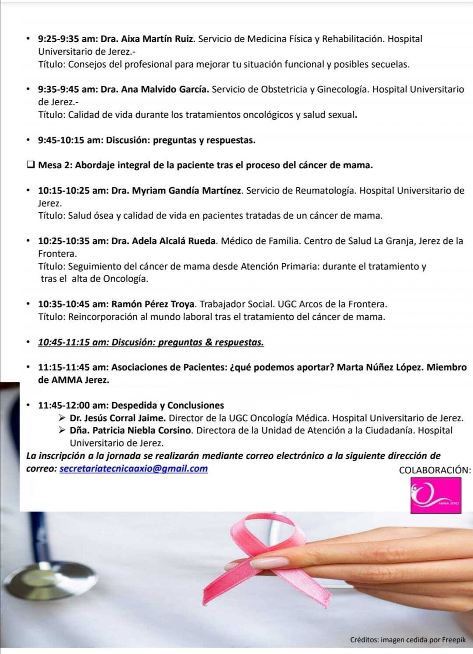Programa de las jornadas del cáncer de mama en el Hospital de Jerez.