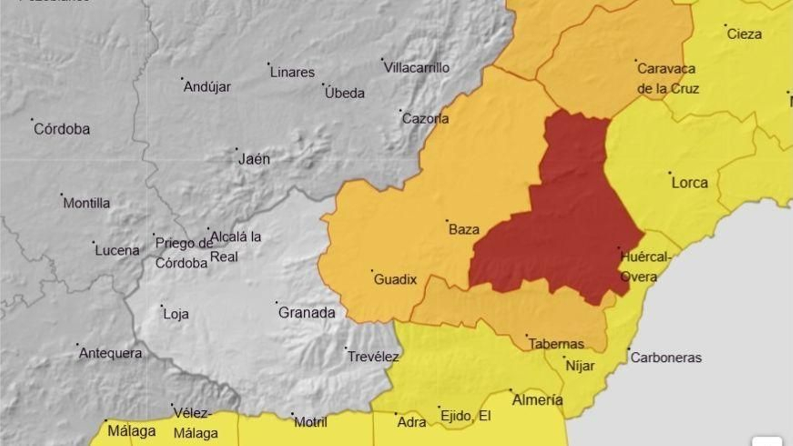 Alerta roja en Almería y naranja en el Norte de Granada