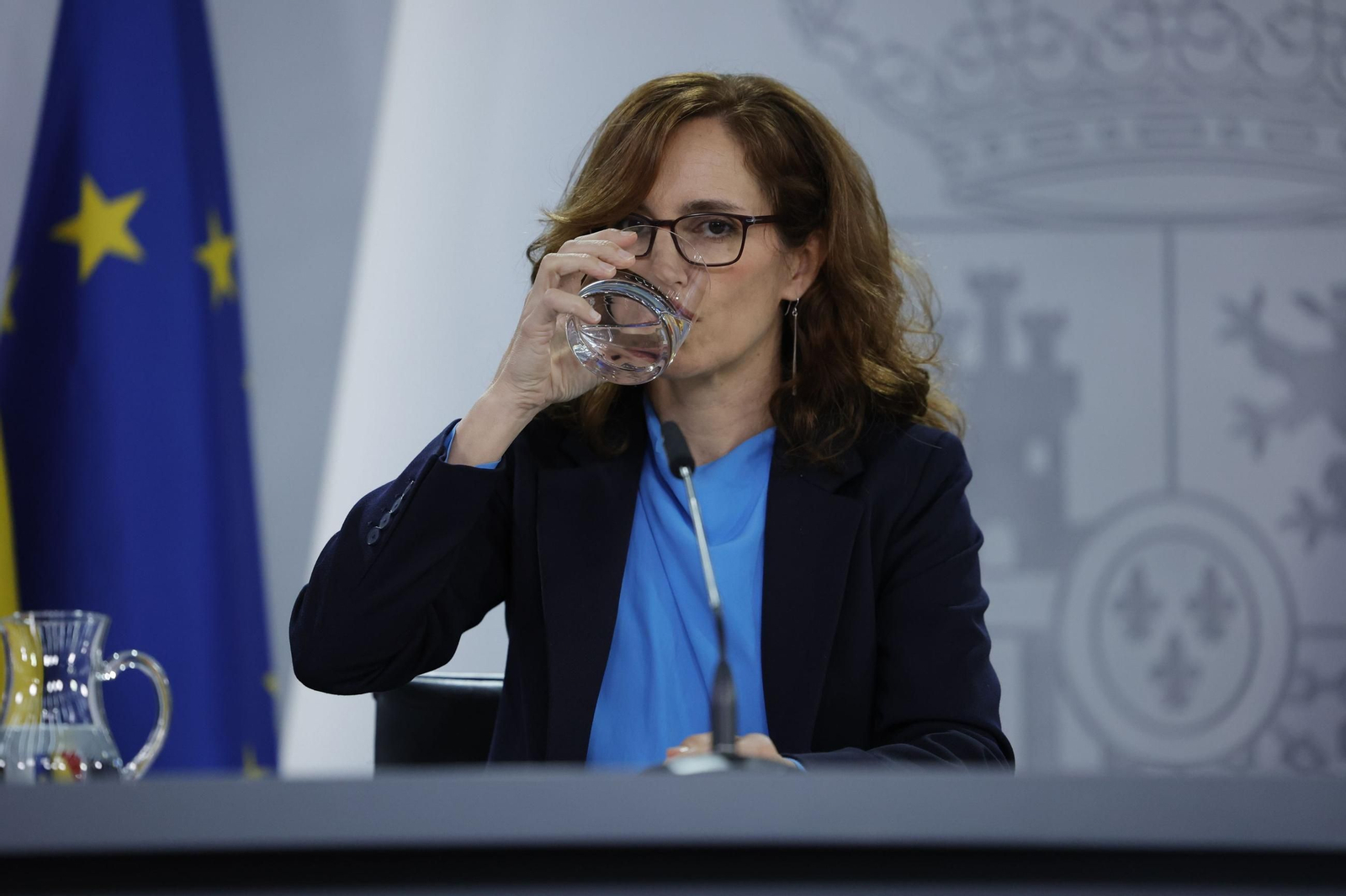 La ministra de Sanidad, Mónica García, este martes tras el Consejo de Ministros.