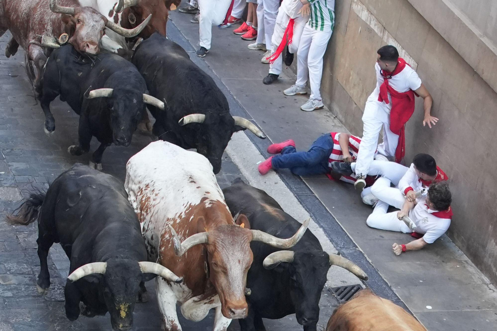 La bravura de Tarifa se hace notar en Pamplona: tres heridos en un encierro con toros de La Palmosilla
