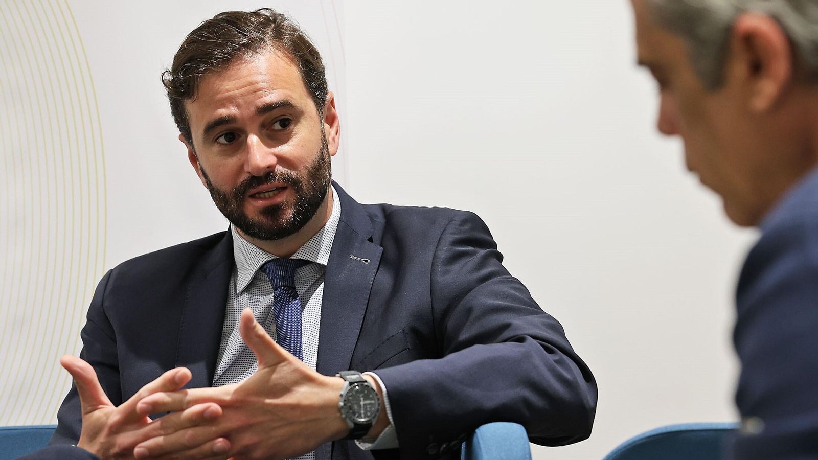 El presidente de la Cámara de Comercio de Huelva, Daniel Toscano, durante la entrevista.