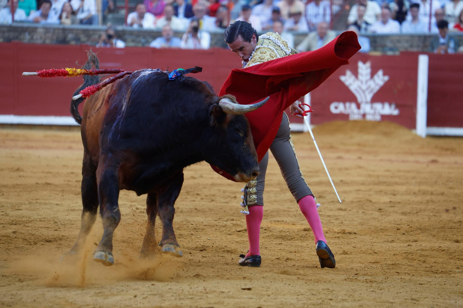 Manuel Román, Juan Ortega y Roca Rey, en la plaza de toros de Córdoba