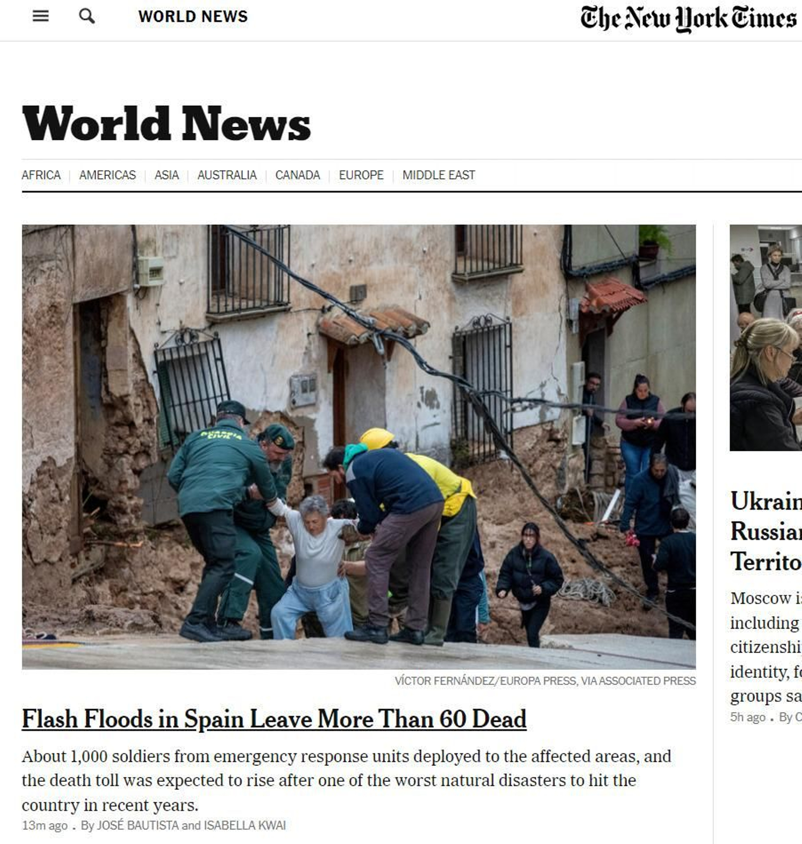 The New York Times se hace eco de la DANA en España The New York Times se hace eco de la DANA en España