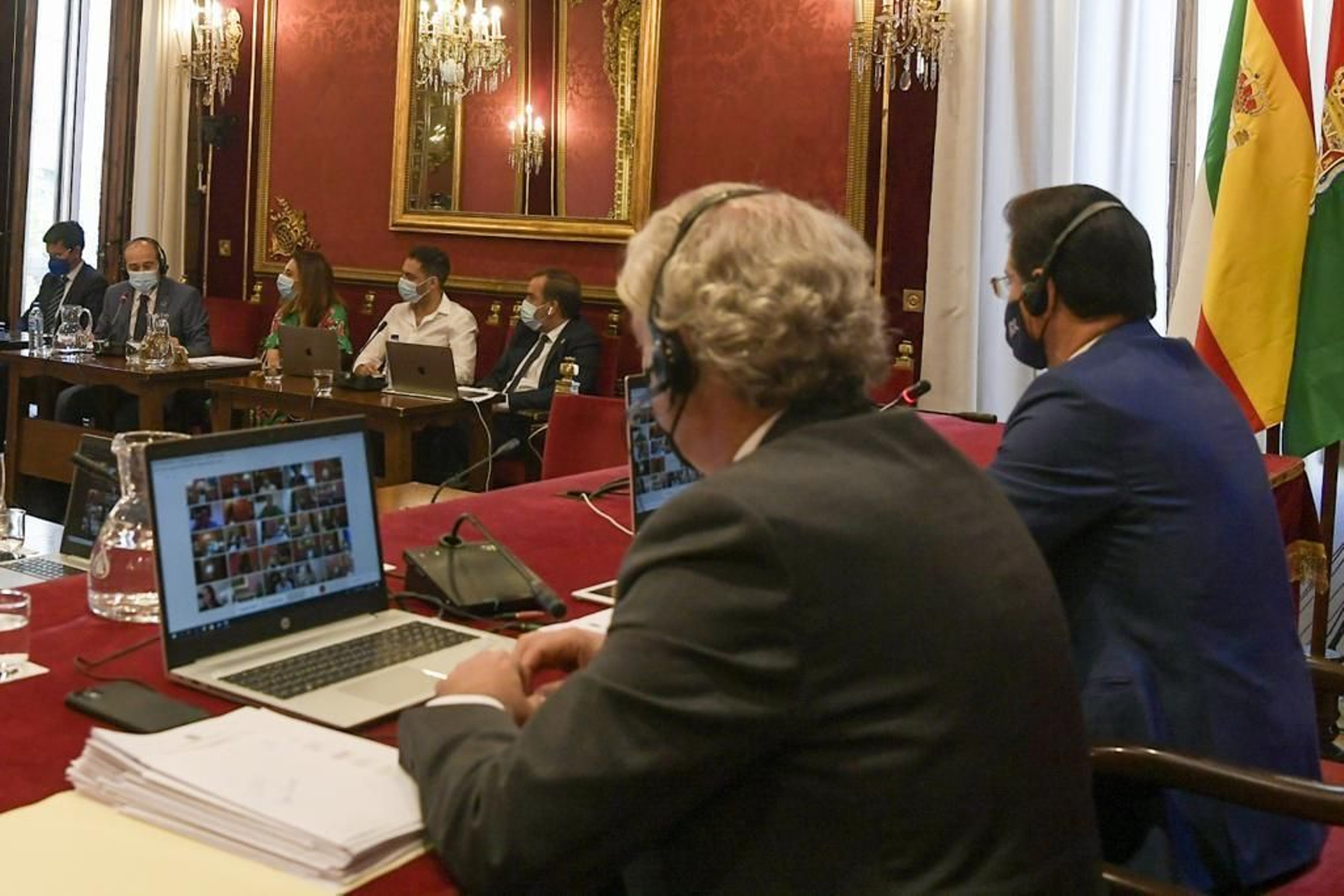 El alcalde de Granada, de espaldas, y la bancada de ediles del PSOE durante el pleno.