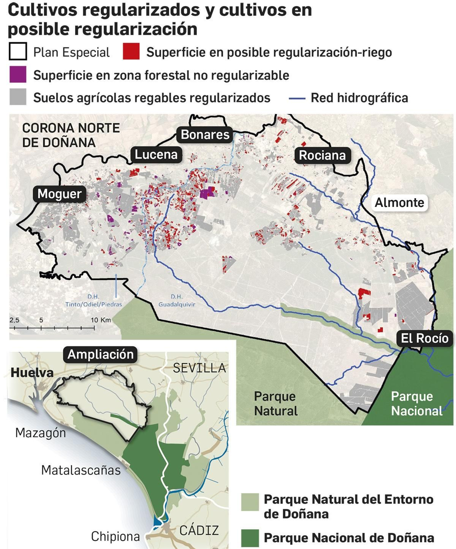 Plano con las superficies afectadas por la regularización.