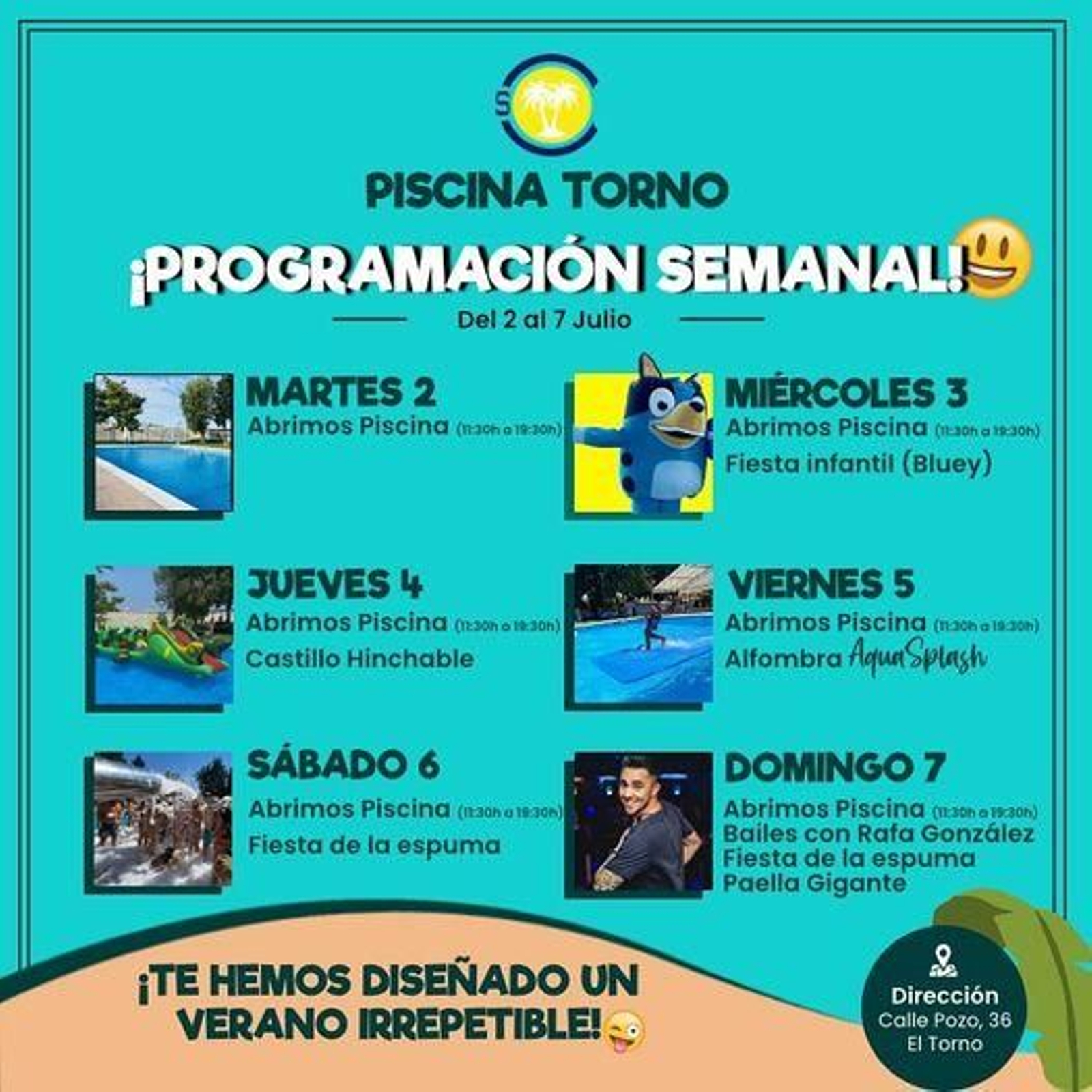 Programación semanal de la piscina de El Torno. Programación semanal de la piscina de El Torno.