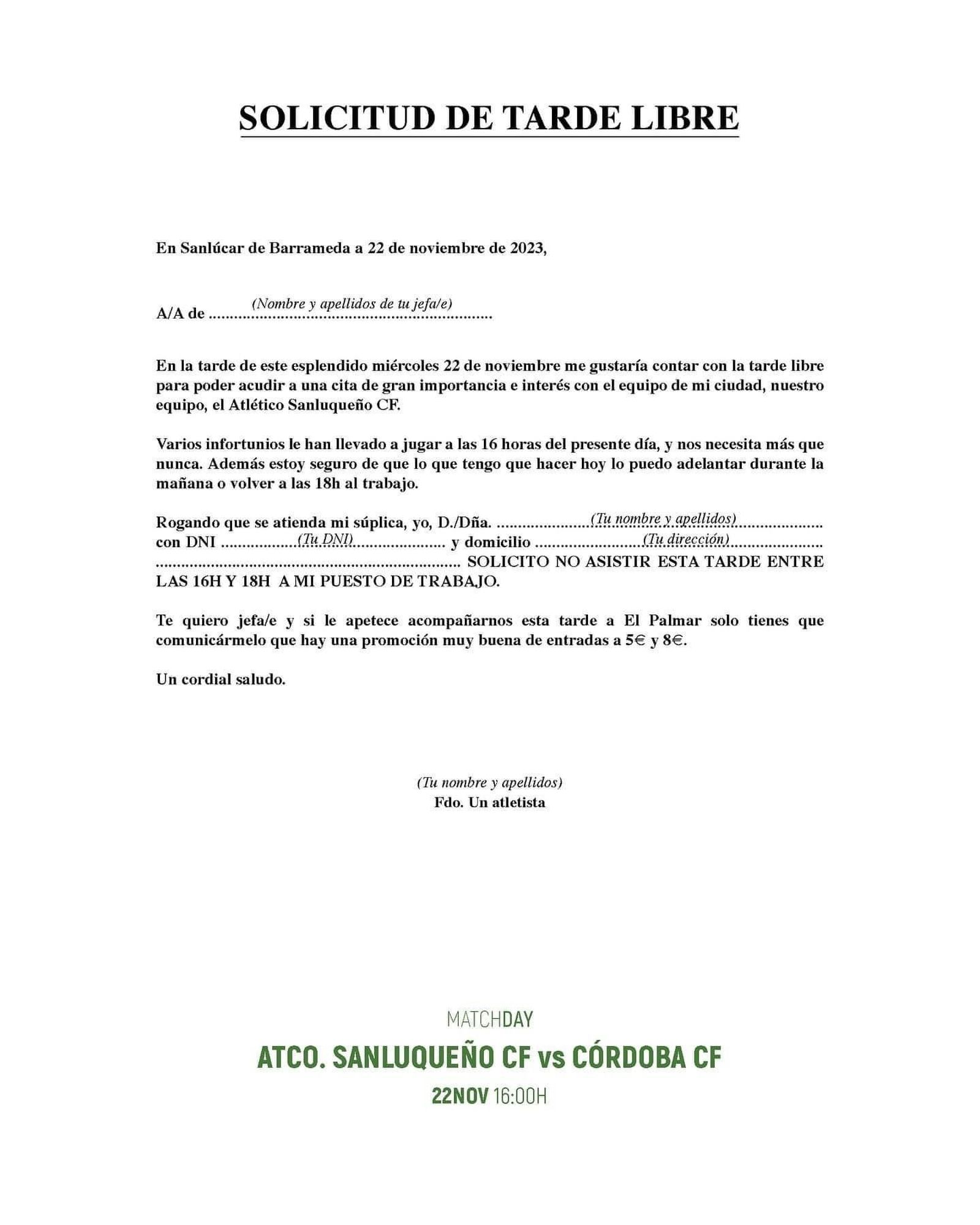 Imagen publicada por el Atlético Sanluqueño