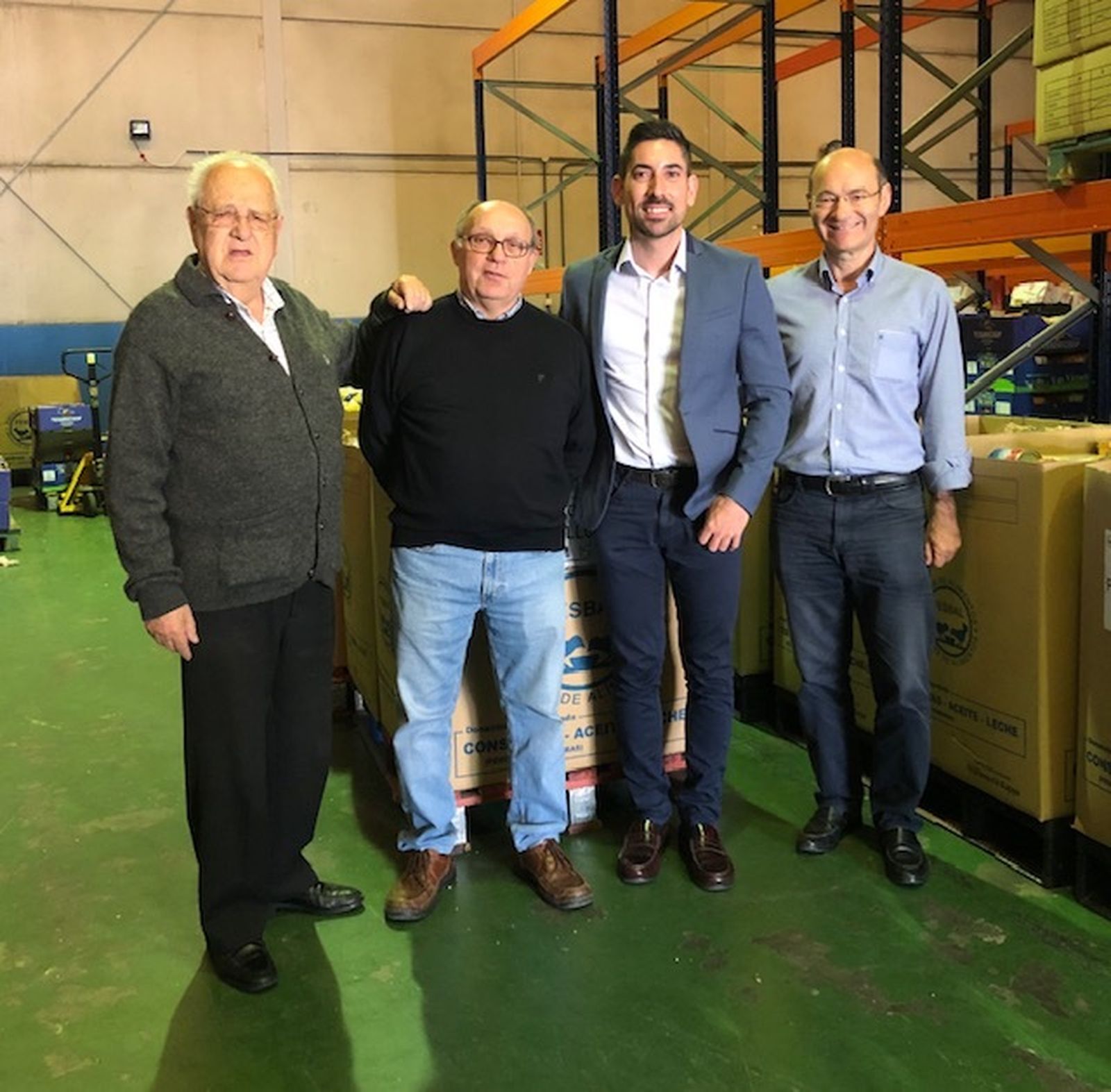Pepe Serrano, presidente del Banco de Alimentos; Pepe Cañete, tesorero; Rafa Piñero, responsable de Mercadona, y Juan Carlos Herrera, vicepresidente del Banco de Alimentos