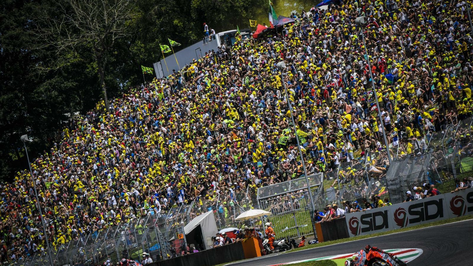 Seguidores de Rossi, tiñendo de amarillo la grada en un gran premio.