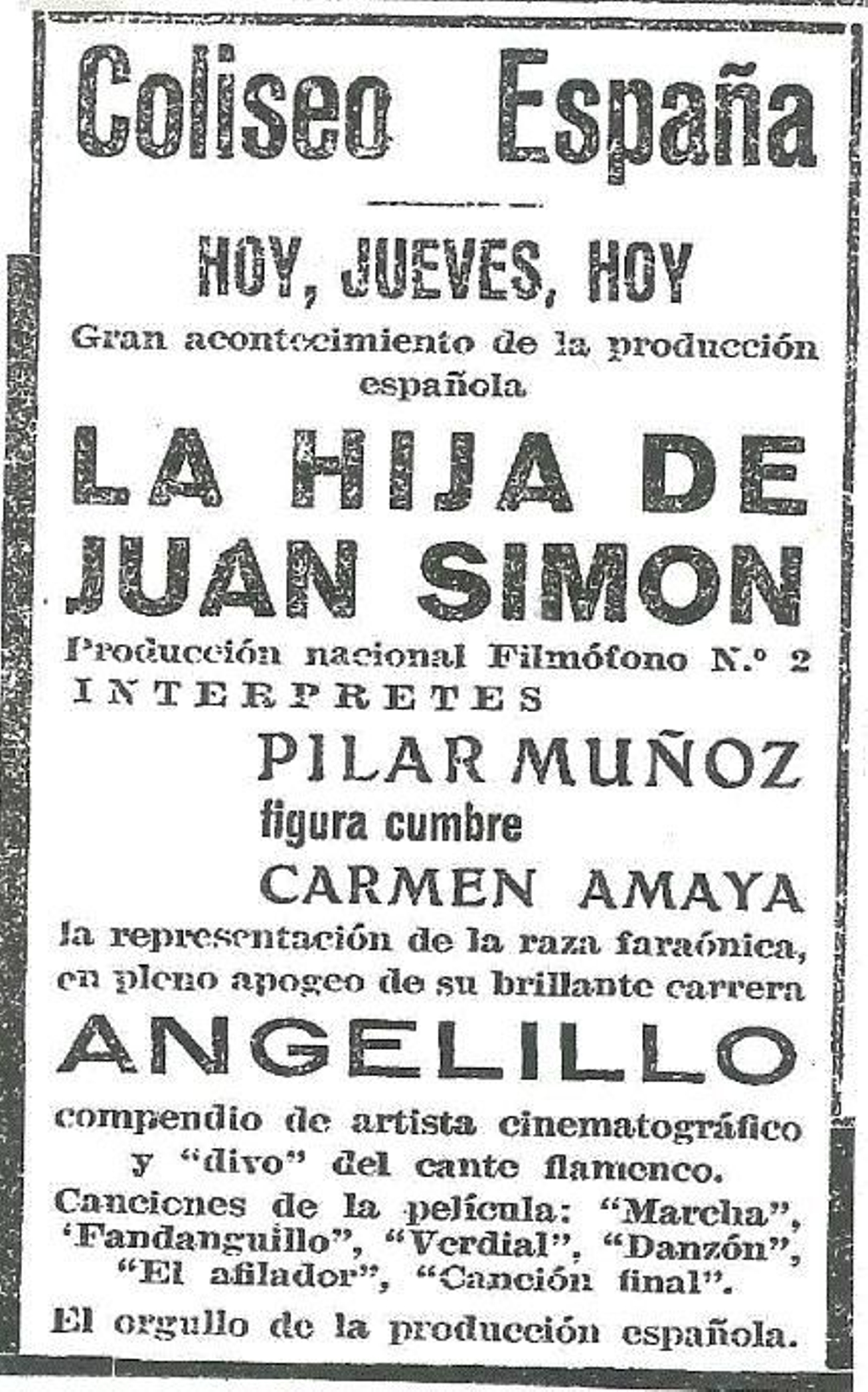 [5] Anuncio en prensa de la película 'La hija de Juan Simón'.
