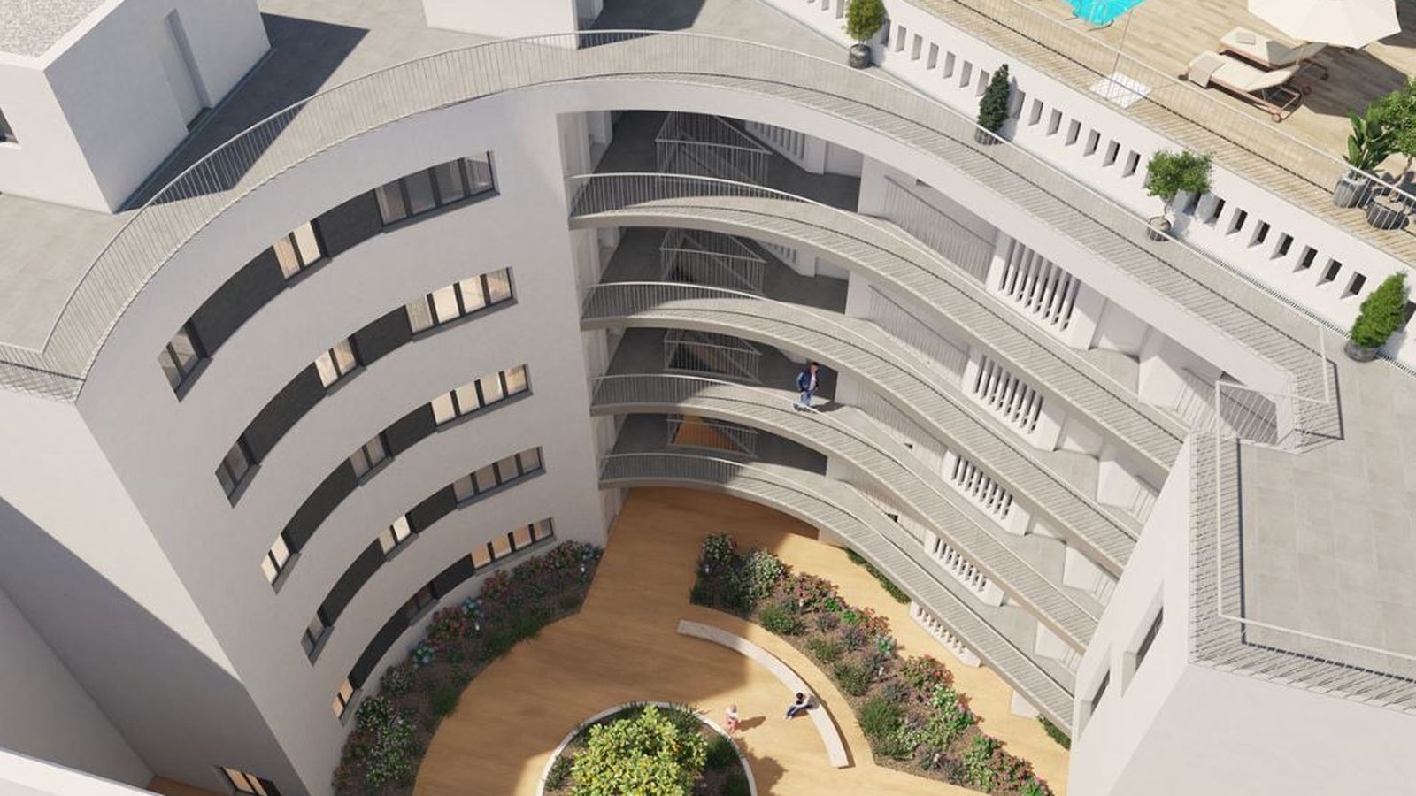 Pato central ajardinado.