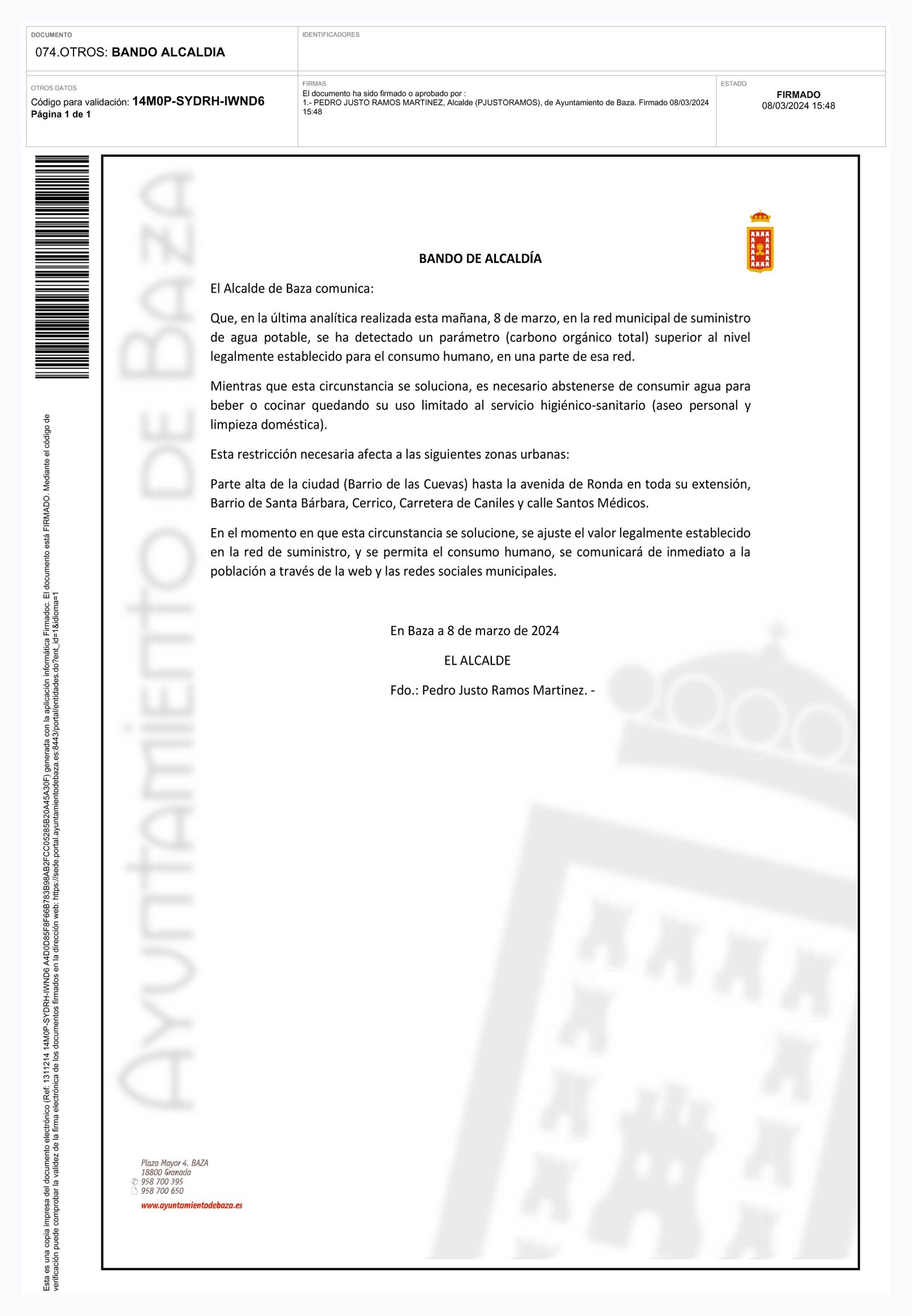 Bando del Ayuntamiento de Baza