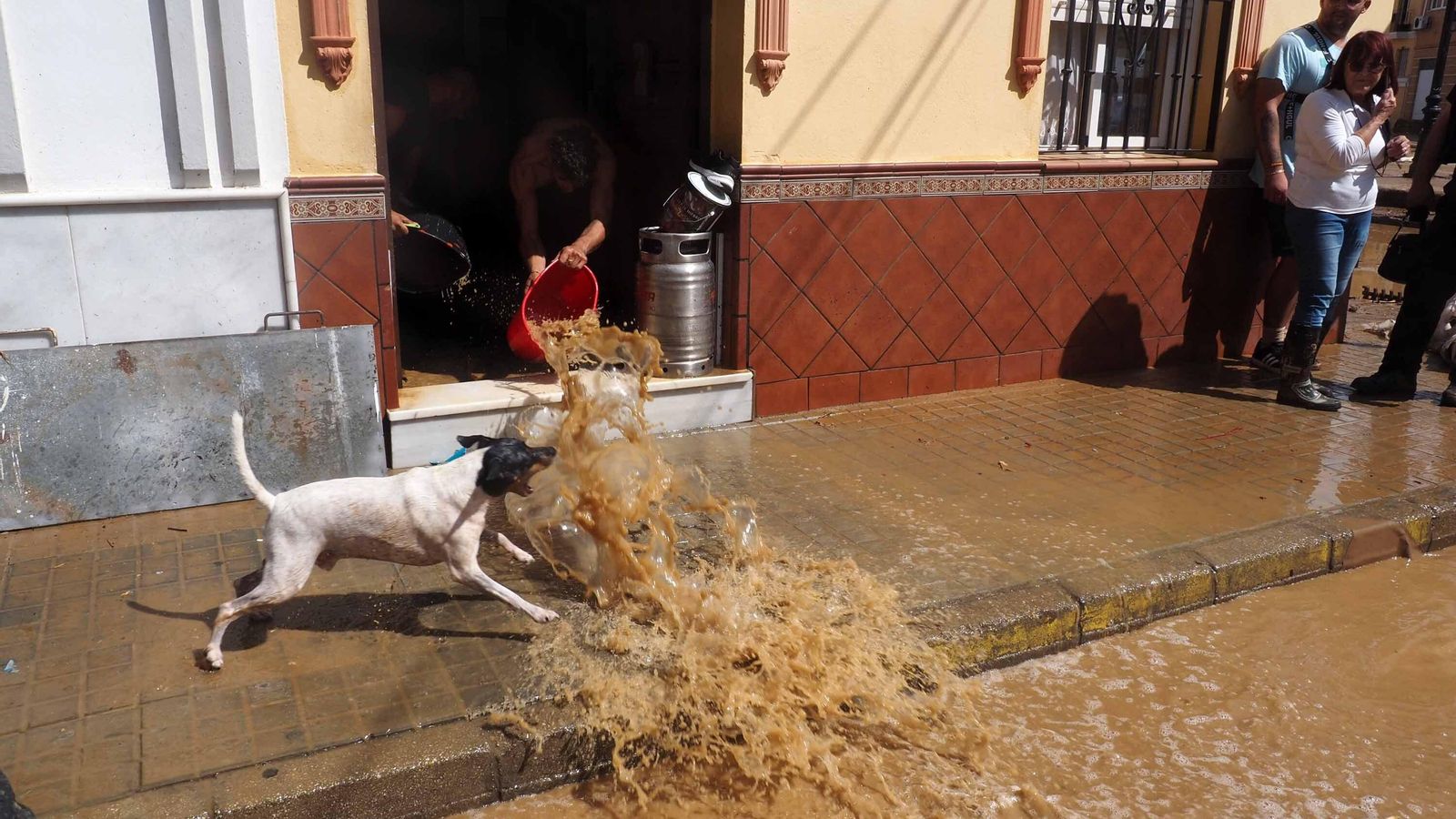 Vecinos de Lepe achican agua del interior de su vivienda