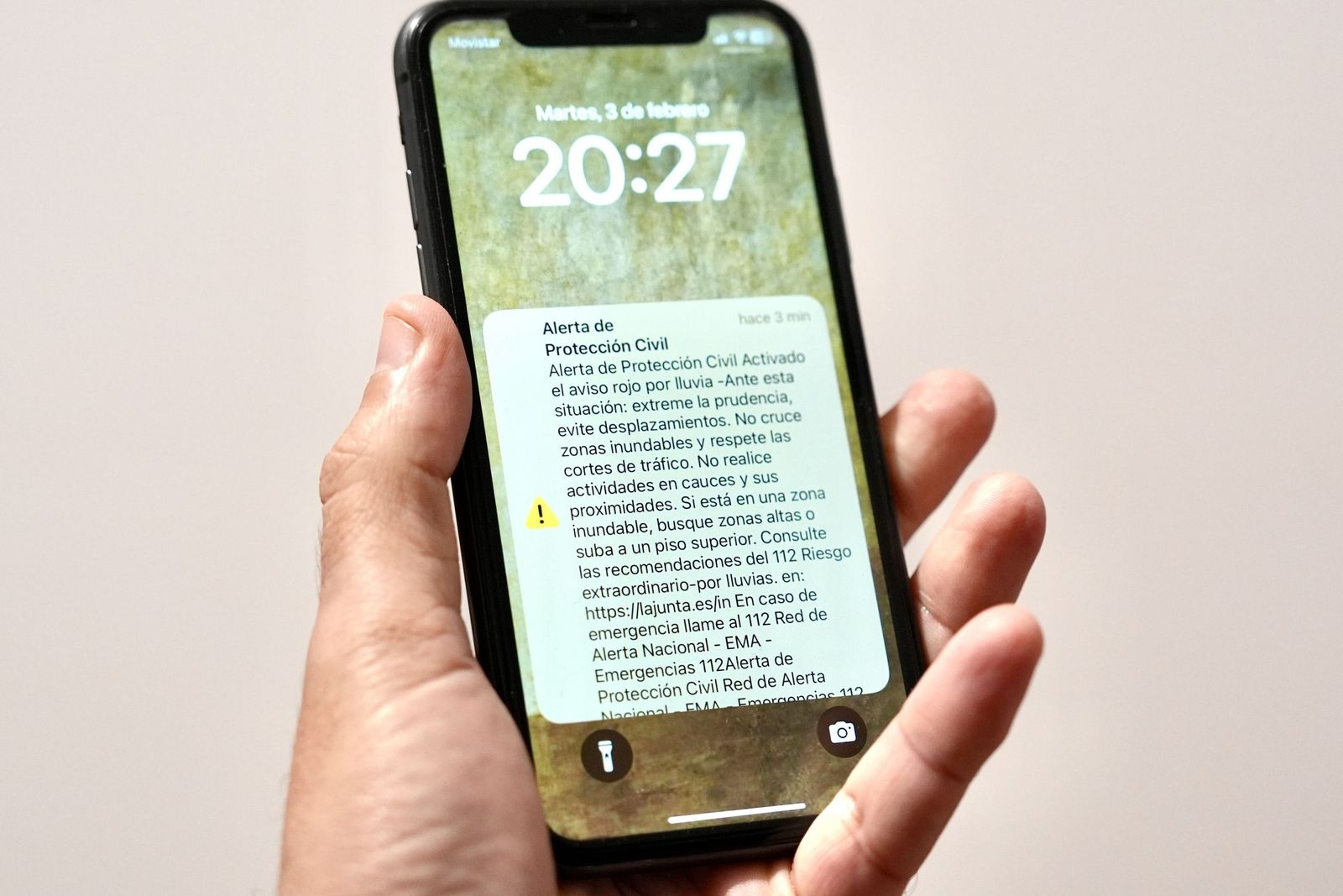 Mensaje de Es-Alert enviado por la Junta a las zonas con aviso rojo y naranja.