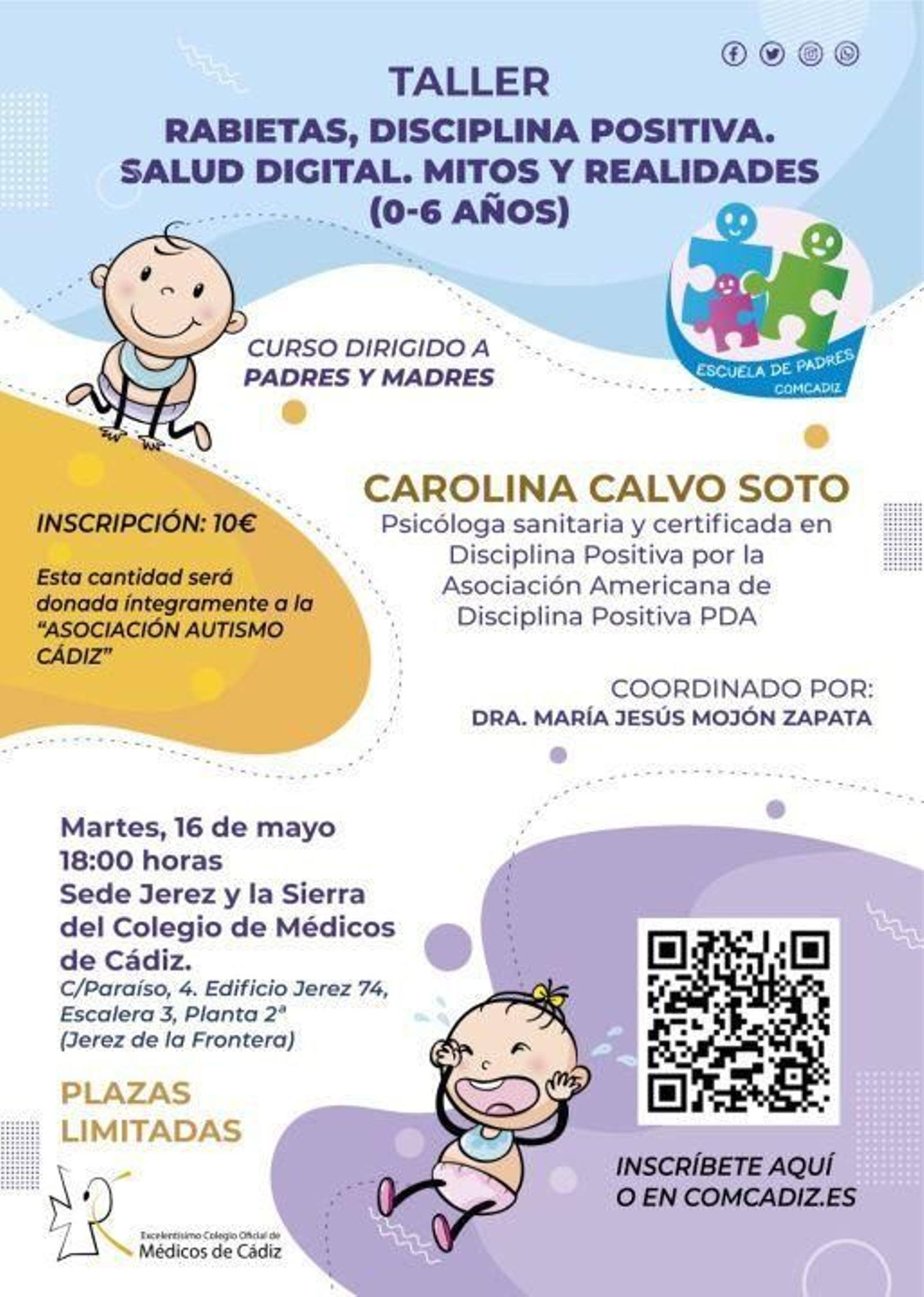 Detalle del cartel del taller para padres y madres sobre rabietas y salud digital en Jerez.