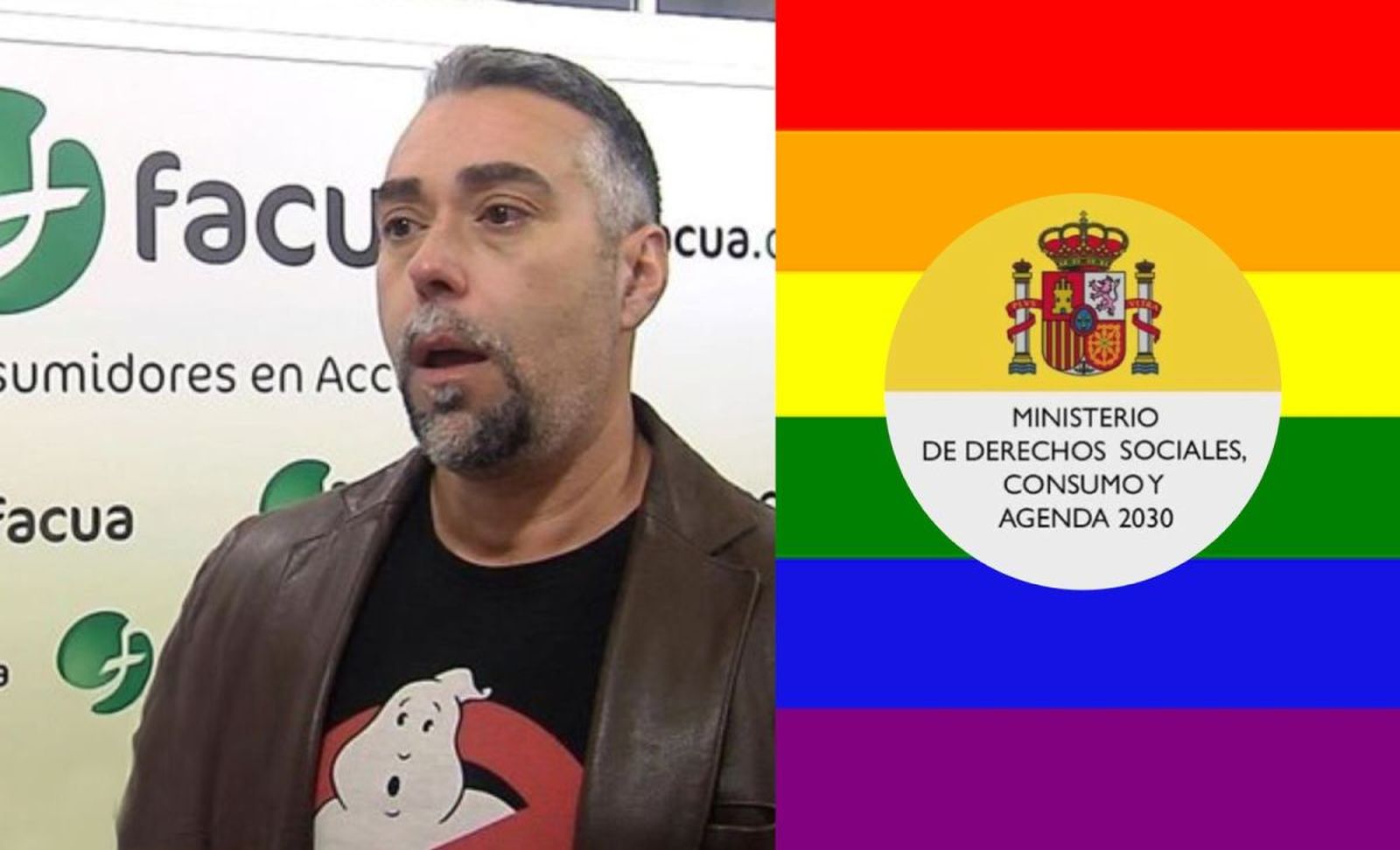 Rubén Sánchez, portavoz de Facua, y logo del Ministerio de Consumo.