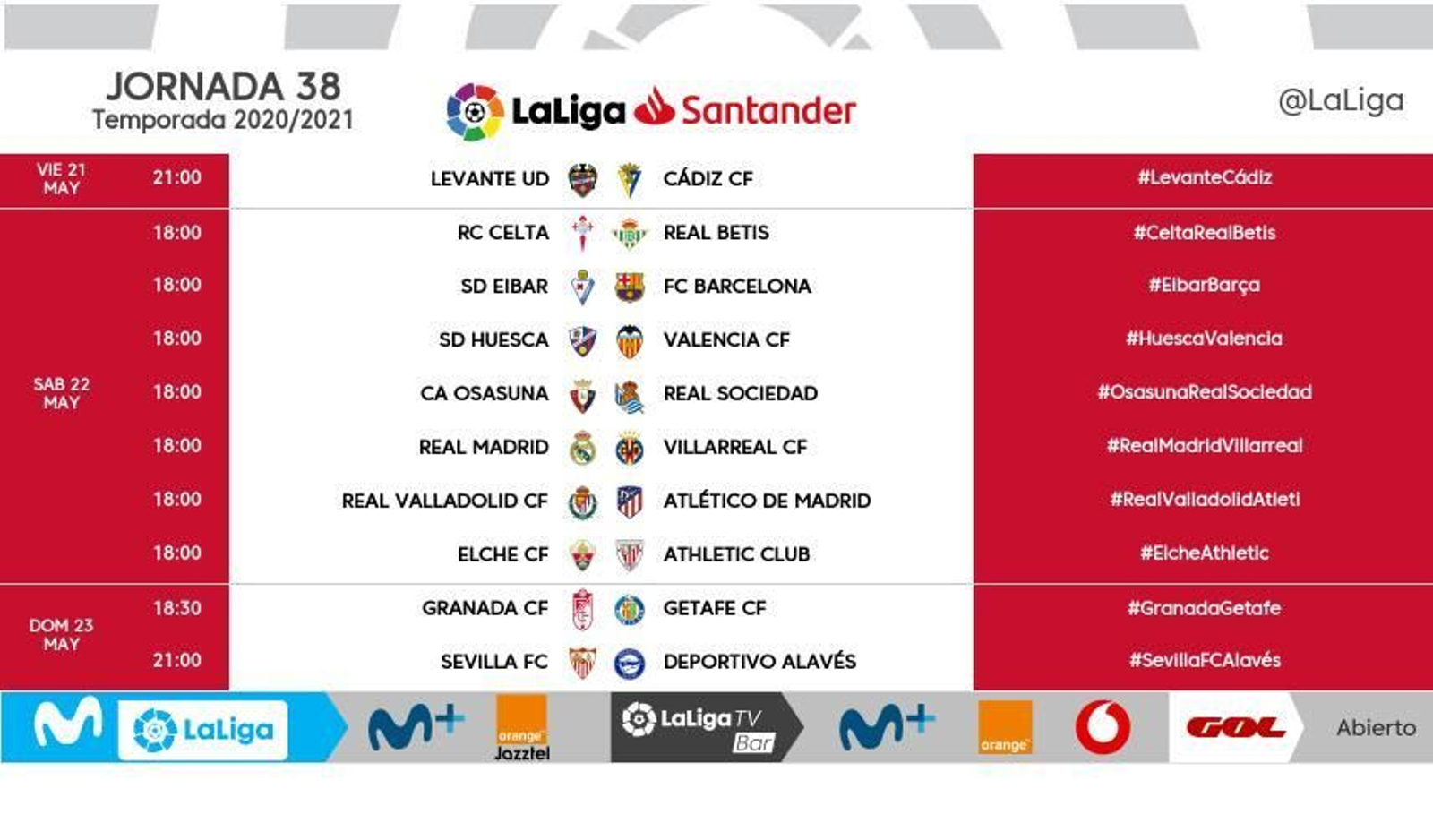 Imagen con la que se han anunciado los nuevos horarios para la jornada final.