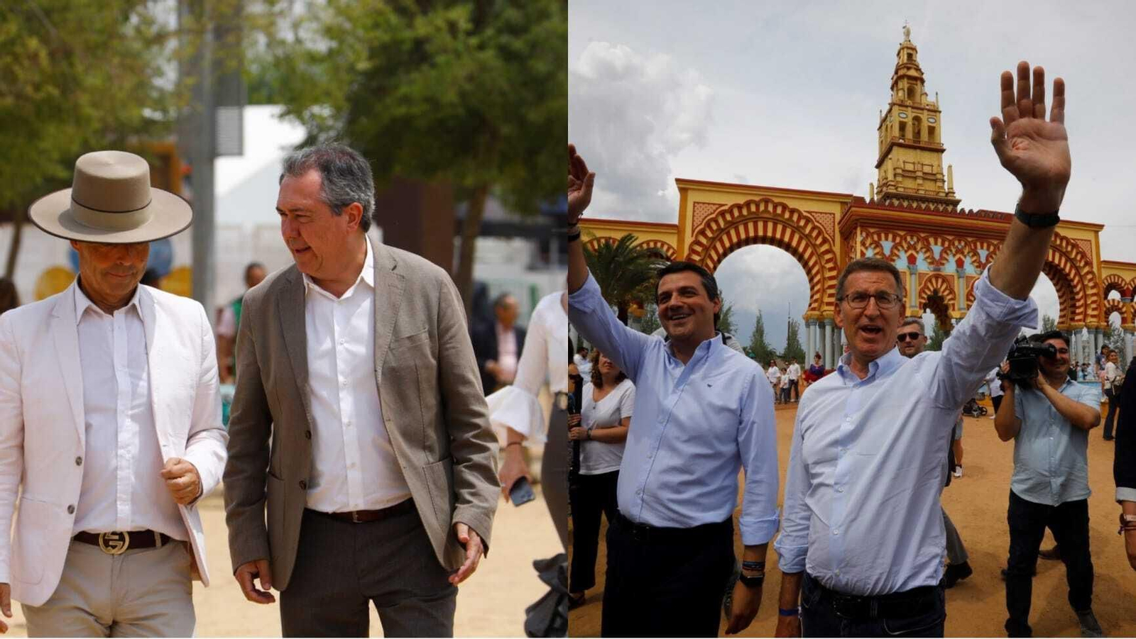 Antonio Hurtado y Juan Espadas, a la izquierda, y José María Bellido y Alberto Núñez Feijóo.