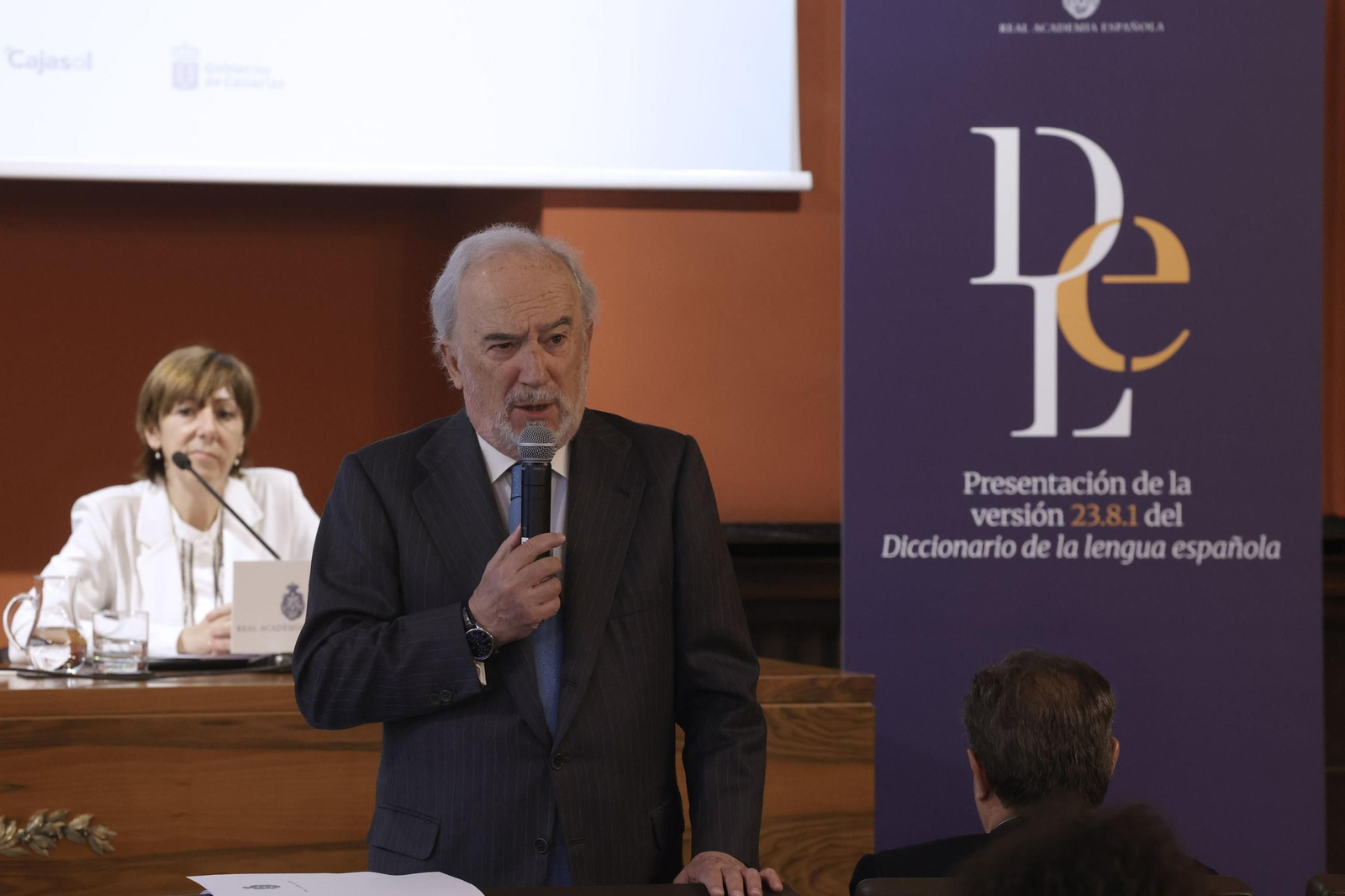 El presidente de la RAE, Santiago Muñoz Machado, en la presentación de la última versión del Diccionario de la Lengua Española.